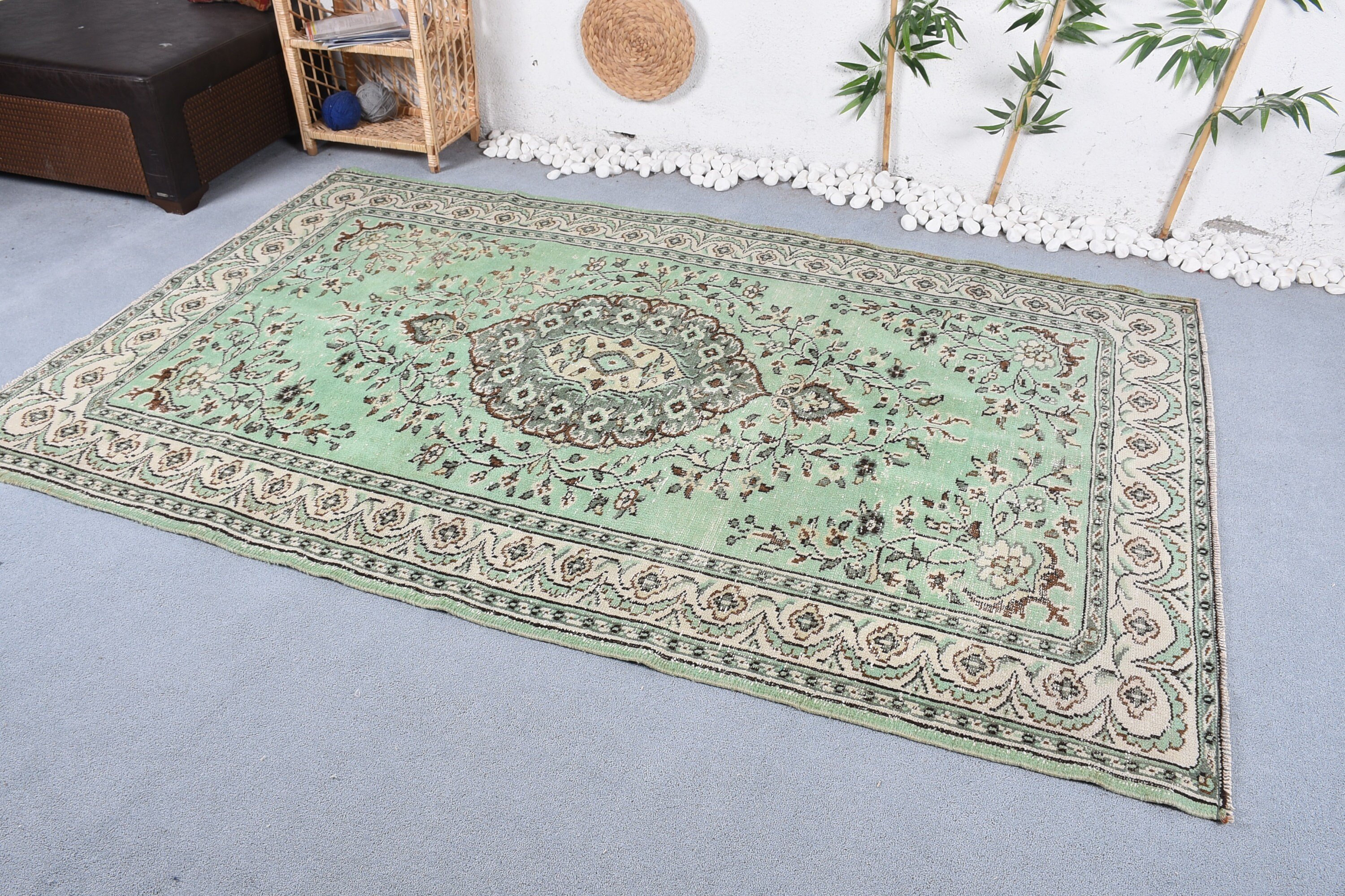 Abstract Rug, Dining Room Rug, Cool Rug, Turkish Rug, Vintage Rug, Anatolian Rugs, Green Antique Rugs, 5.2x8.2 ft Large Rug, Bedroom Rug