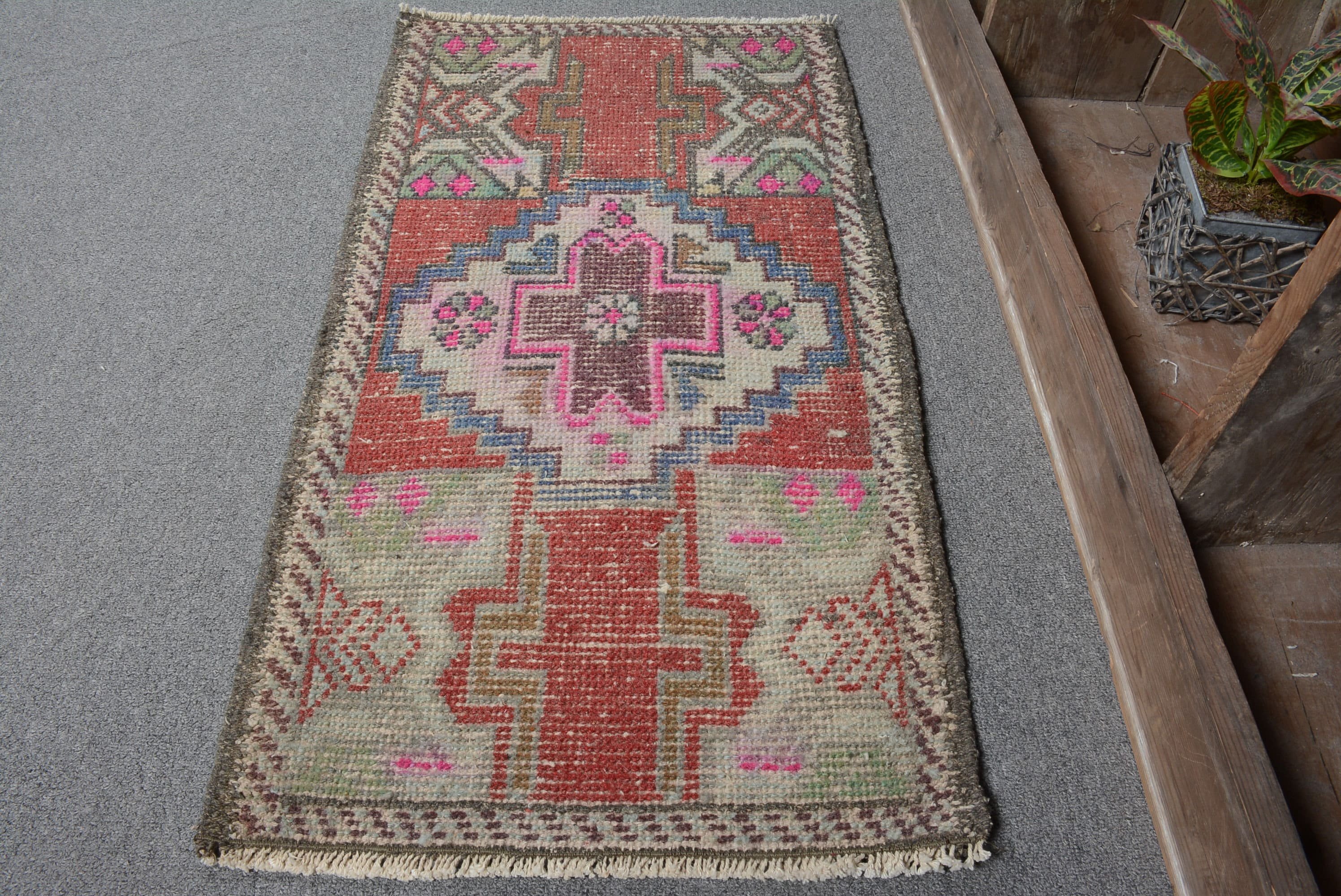 Wall Hanging Rug, Vintage Rugs, Turkish Rug, Oushak Rugs, Red Antique Rugs, Ethnic Rug, Home Decor Rug, Nursery Rug, 1.6x3 ft Small Rugs