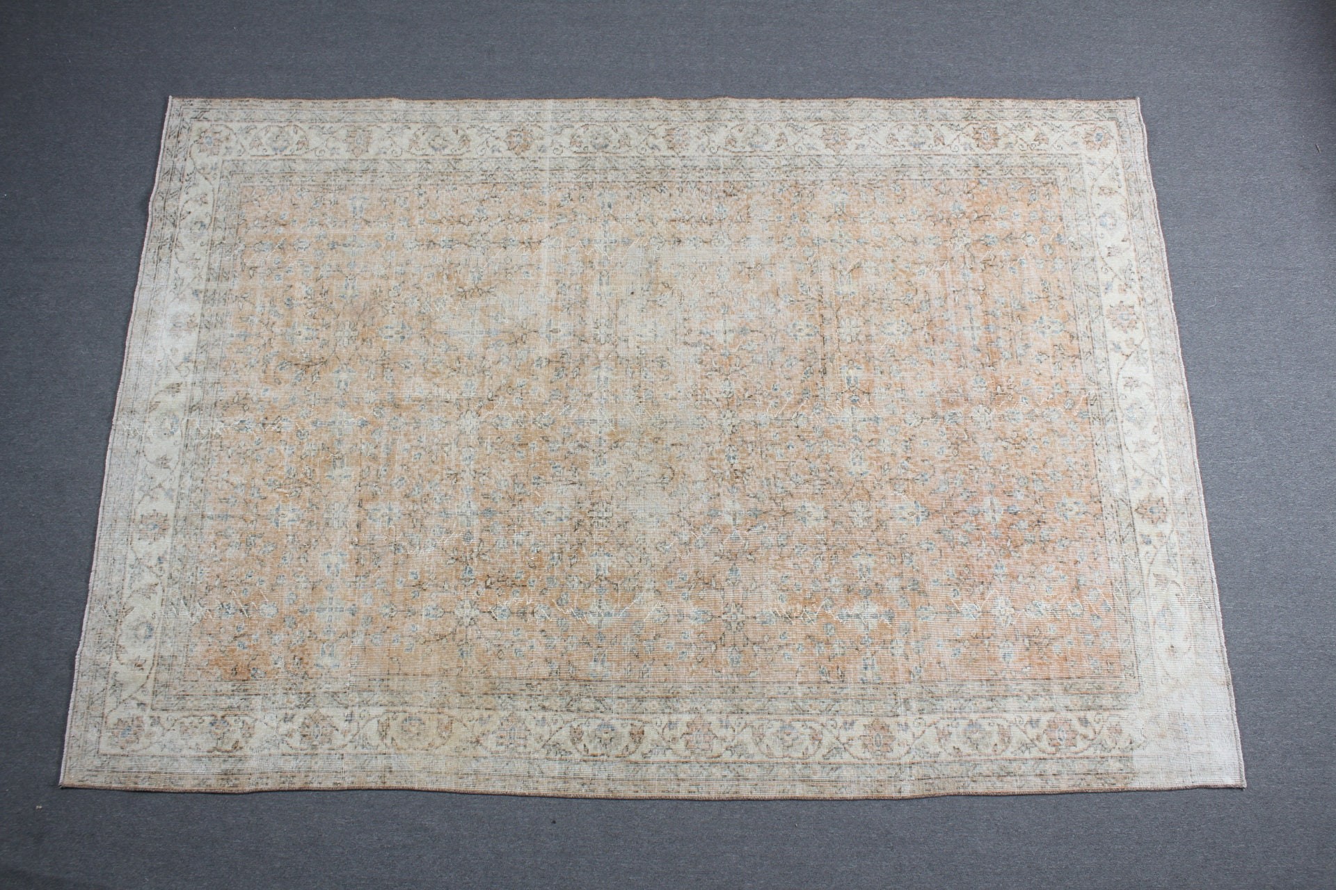 Yemek Odası Halısı, Sevimli Halı, Türk Halıları, Salon Halıları, Vintage Halı, 7.1x10.2 ft Büyük Boy Halı, Turuncu Ev Dekor Halıları, Antika Halı, Yün Halılar