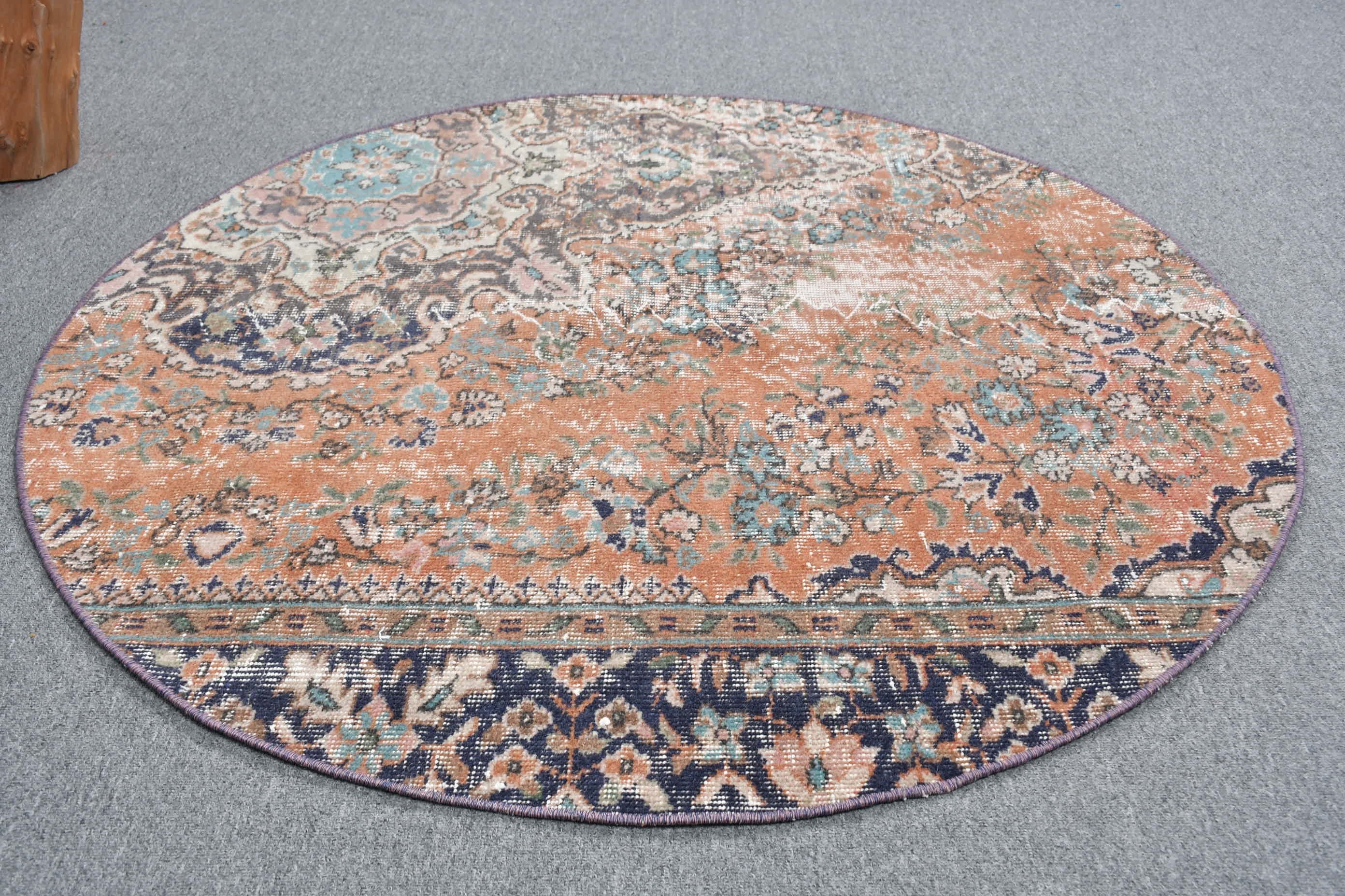 Kitchen Rug, Anatolian Rug, Rugs for Bedroom, Turkish Rug, Entry Rug, Wool Rug, Vintage Rug, 4.1x4.1 ft Accent Rug, Orange Oushak Rug