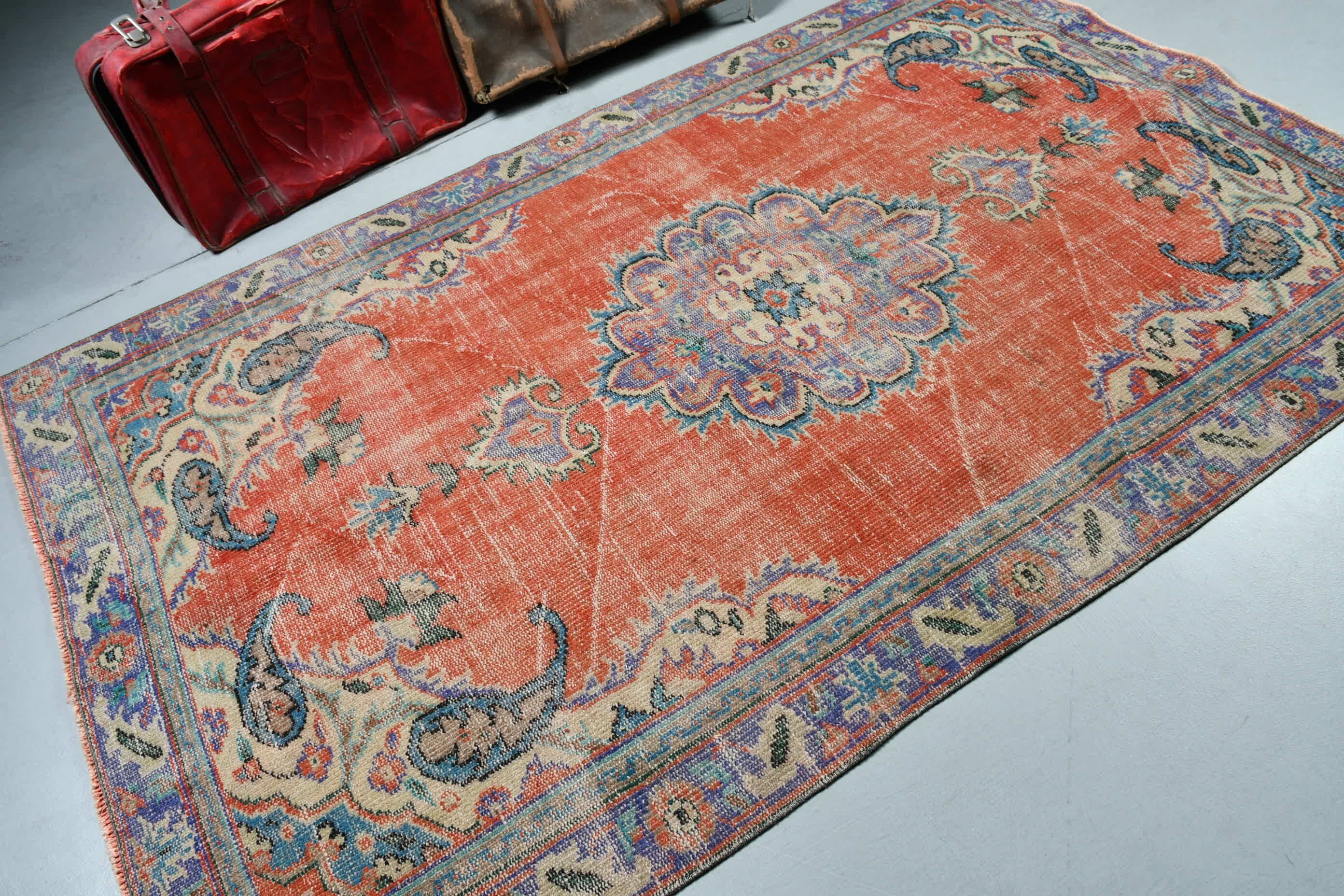 Kitchen Rug, Turkish Rug, Antique Rug, Living Room Rug, Anatolian Rug, Red  4.8x7.8 ft Area Rugs, Outdoor Rugs, Vintage Rug