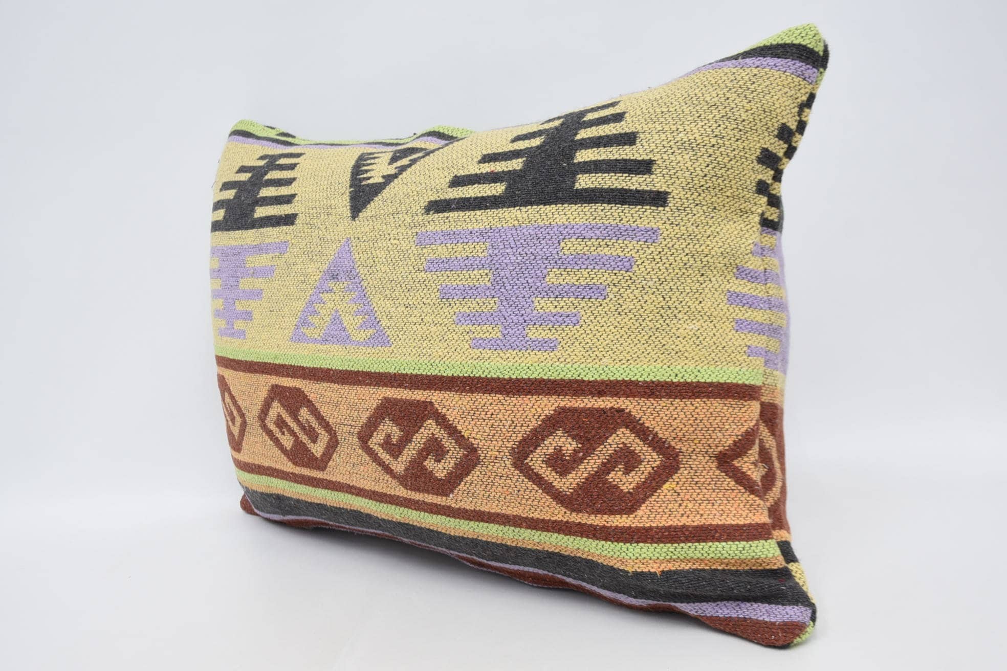 Pillow for Couch, 16"x24" Yellow Cushion, Turkish Kilim Pillow, Vintage Kilim Throw Pillow, Wholesale Cushion Cover