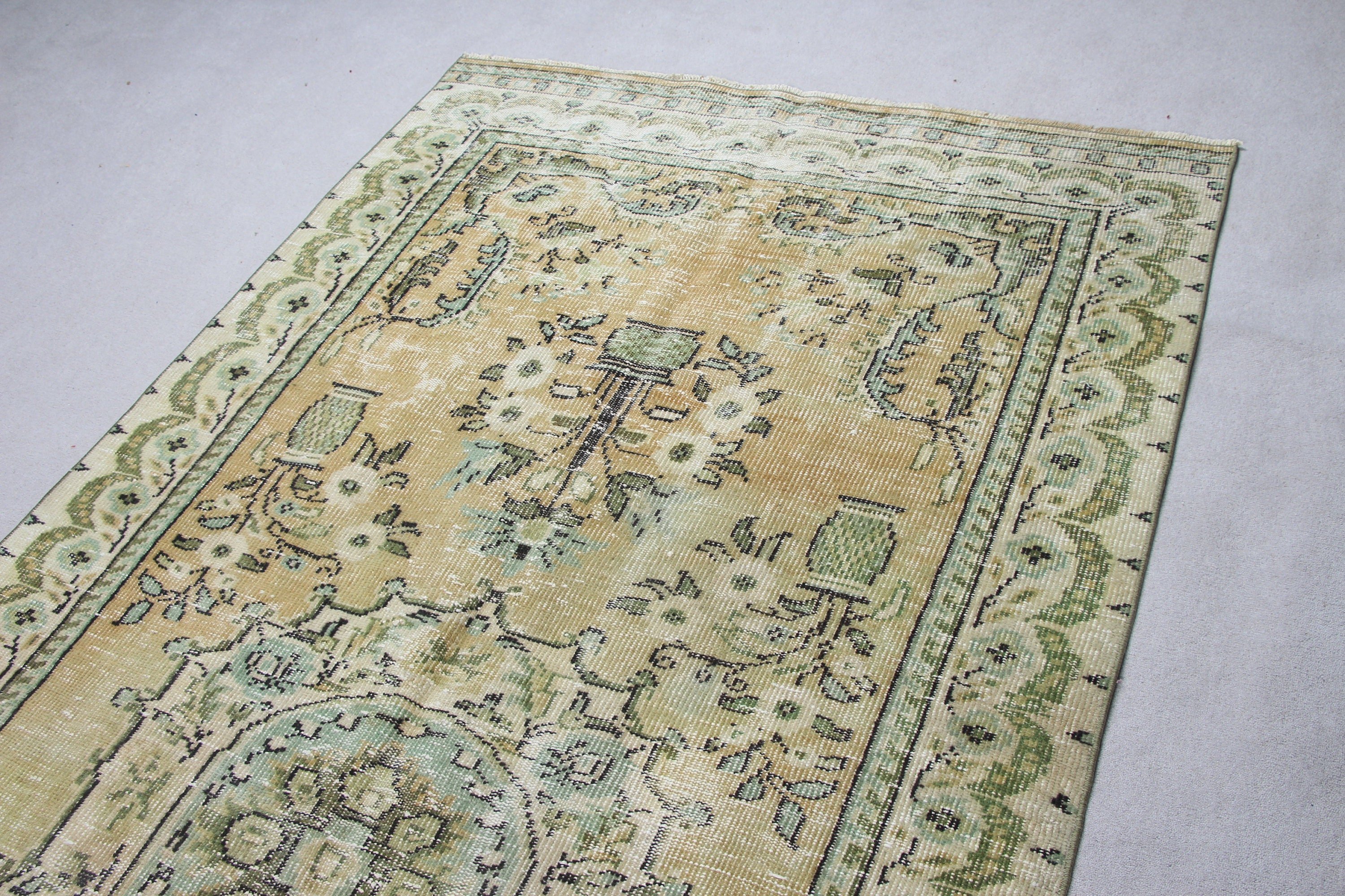 Green Oushak Rugs, Living Room Rug, Turkish Rug, Vintage Rug, Bedroom Rug, Floor Rugs, Oriental Rug, Rugs for Salon, 4.7x9.5 ft Large Rug