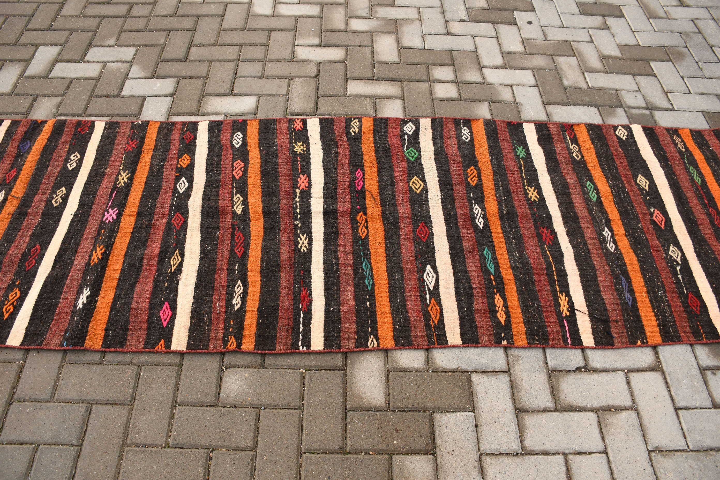 Kahverengi Yer Halıları, Eski Halı, 2,8x9,4 ft Runner Halısı, Türk Halıları, Koridor Halıları, Kilim, Merdiven Halısı, Havalı Halı, Vintage Halı, Fas Halısı