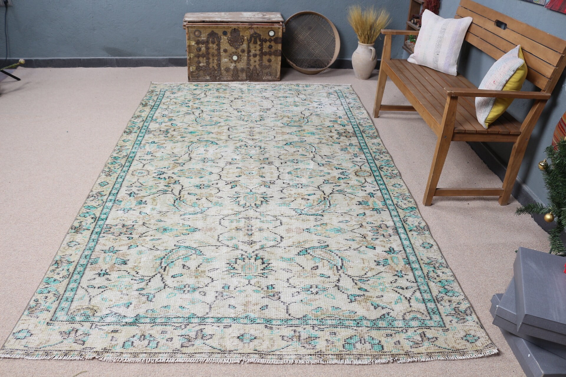 Vintage Halı, Yatak Odası Halısı, Türk Halıları, Organik Halı, Antika Halı, Bej Oryantal Halı, Salon Halıları, 5.6x9.4 ft Büyük Halılar, Oryantal Halılar