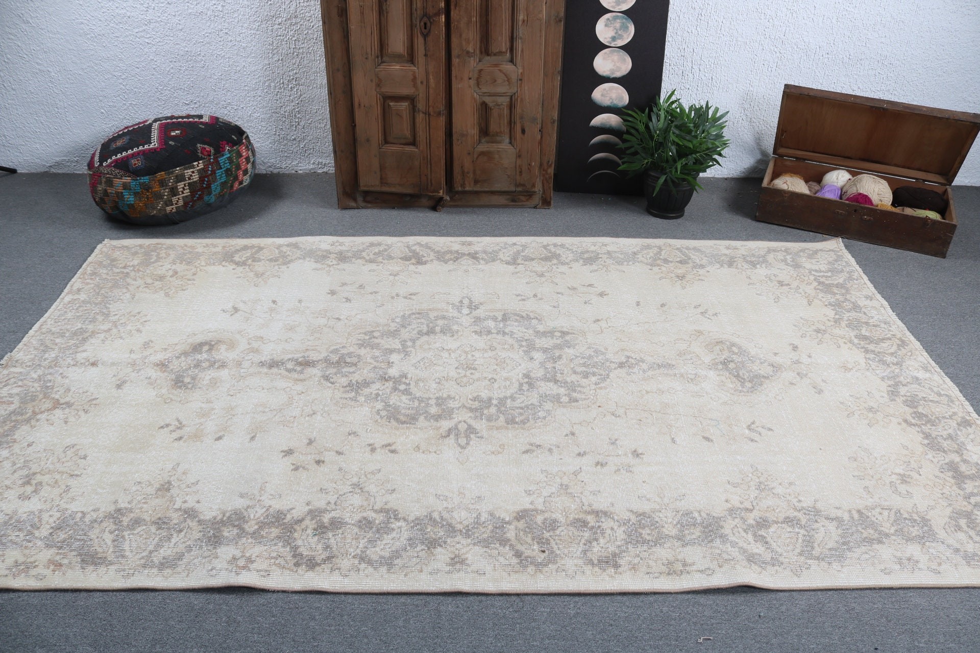 Yer Halısı, Türk Halısı, Geometrik Halı, Bej Mutfak Halısı, Büyük Boho Halıları, Yemek Odası Halısı, El Dokuma Halısı, 5.4x9 ft Büyük Halı, Vintage Halılar