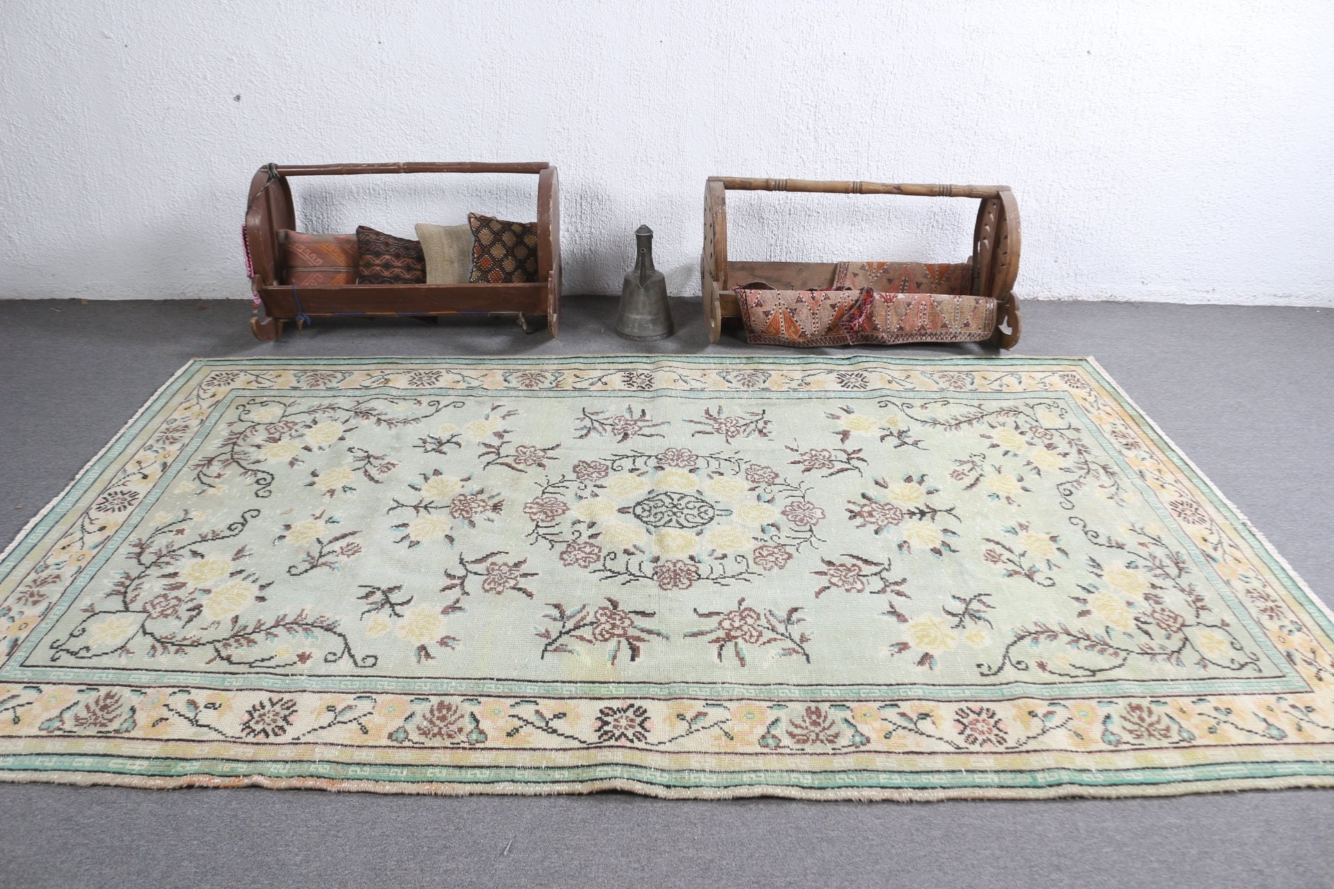 Salon Rug, Antique Rugs, Bedroom Rug, Green Anatolian Rug, Turkish Rug, 6.1x9.6 ft Large Rug, Vintage Rug, Vintage Decor Rug