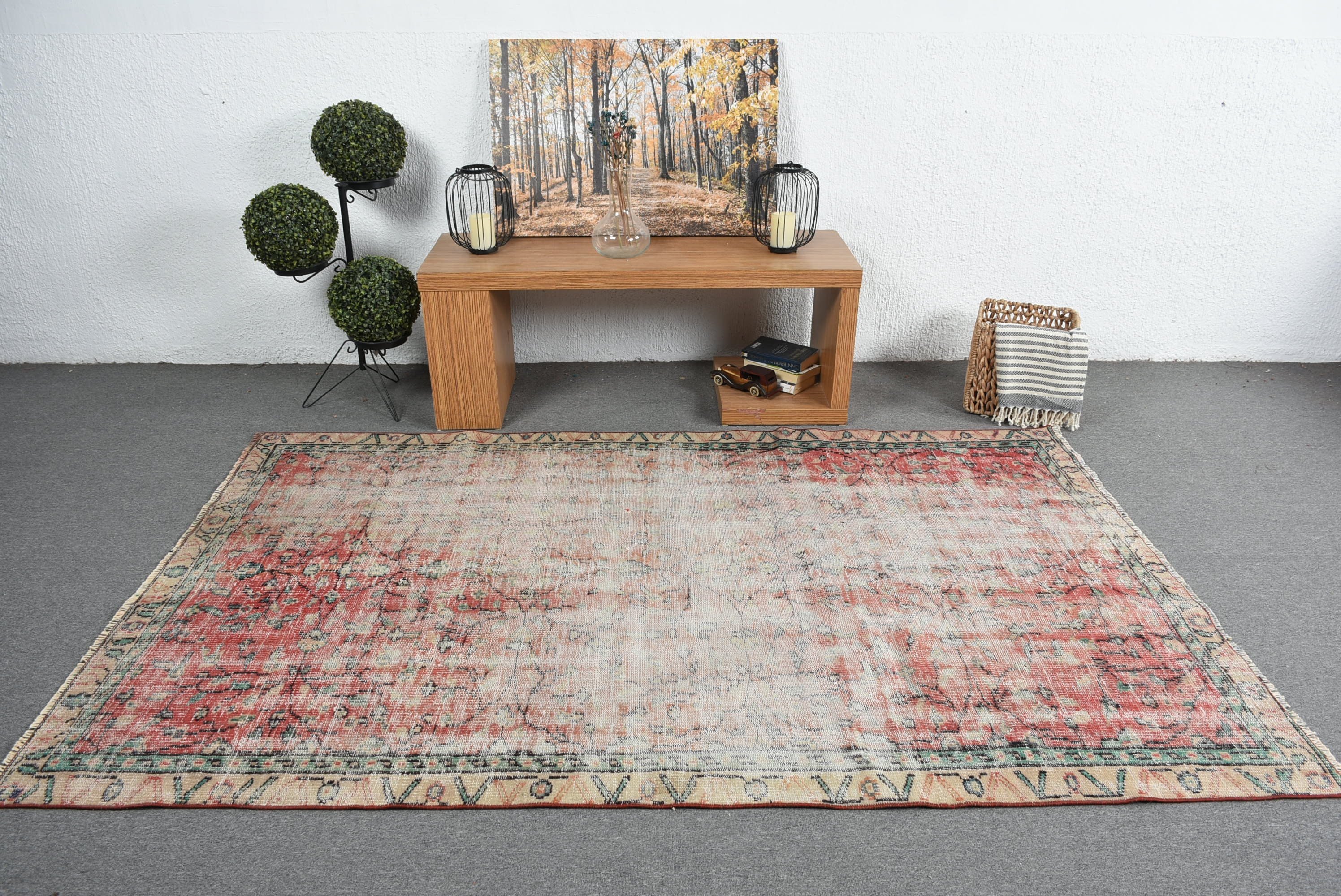 Turkish Rug, 5.1x8 ft Large Rug, Cool Rugs, Pale Rugs, Vintage Rug, Dining Room Rugs, Red Bedroom Rug, Rugs for Bedroom