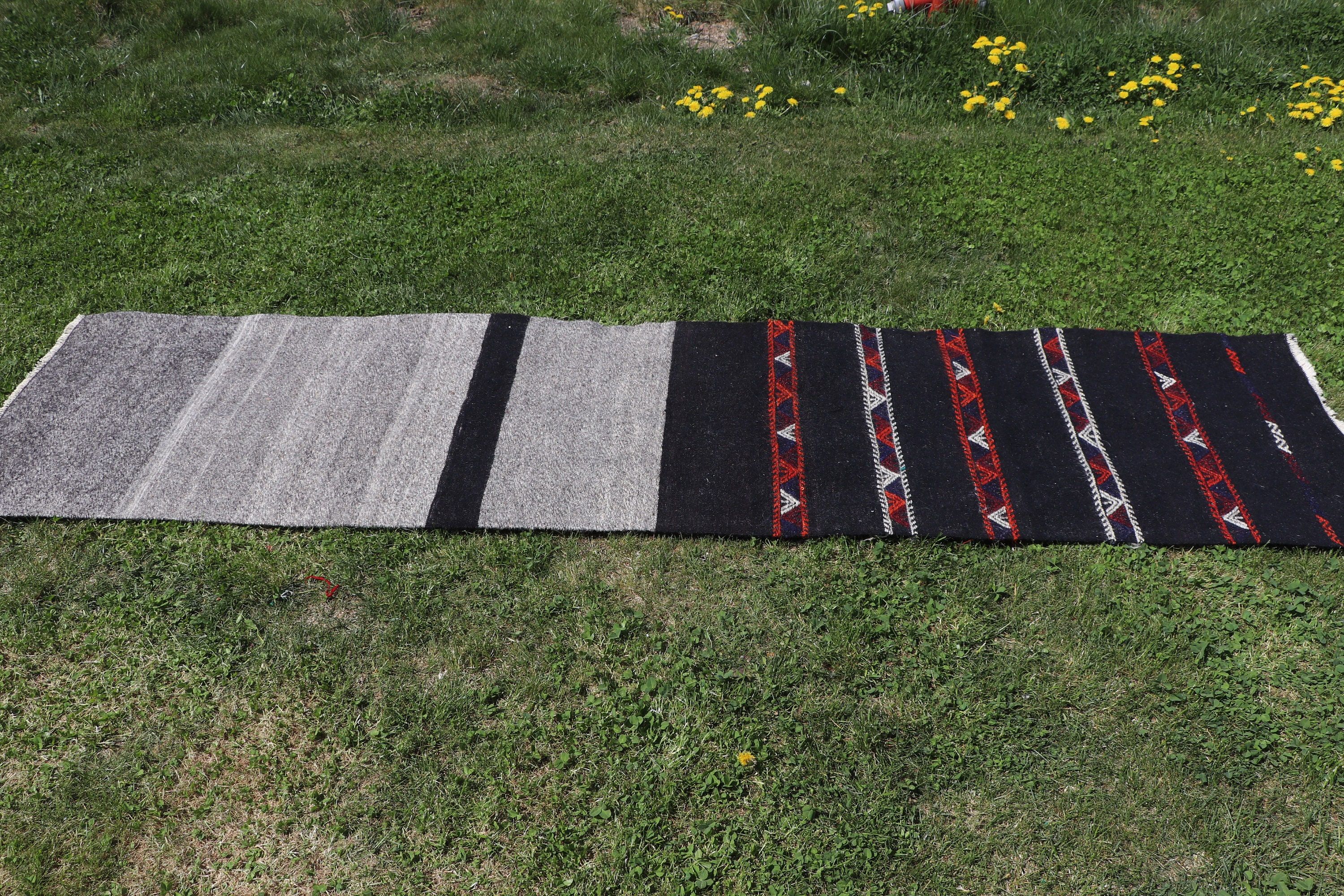 2.3x9.2 ft Runner Halıları, Uzun Koşucu Halıları, Siyah Açıklama Halısı, Boho Halıları, Kilim, Türk Halısı, Vintage Halı, Mutfak Halıları, Koridor Halıları