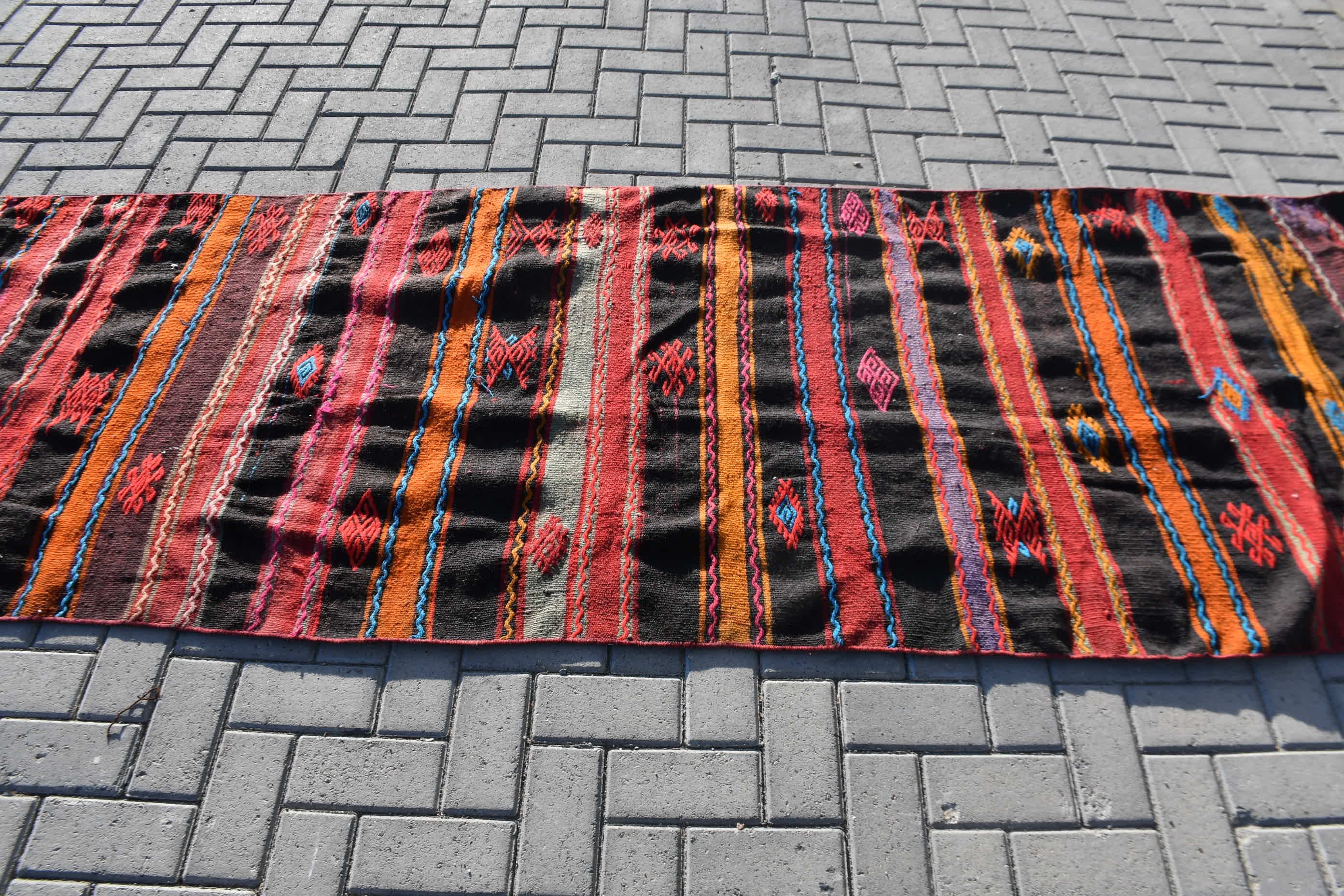 3.1x10.5 ft Runner Halı, Siyah Yatak Odası Halısı, Merdiven Halıları, Vintage Halı, Türk Halısı, Antika Halı, Mutfak Halıları, Kilim