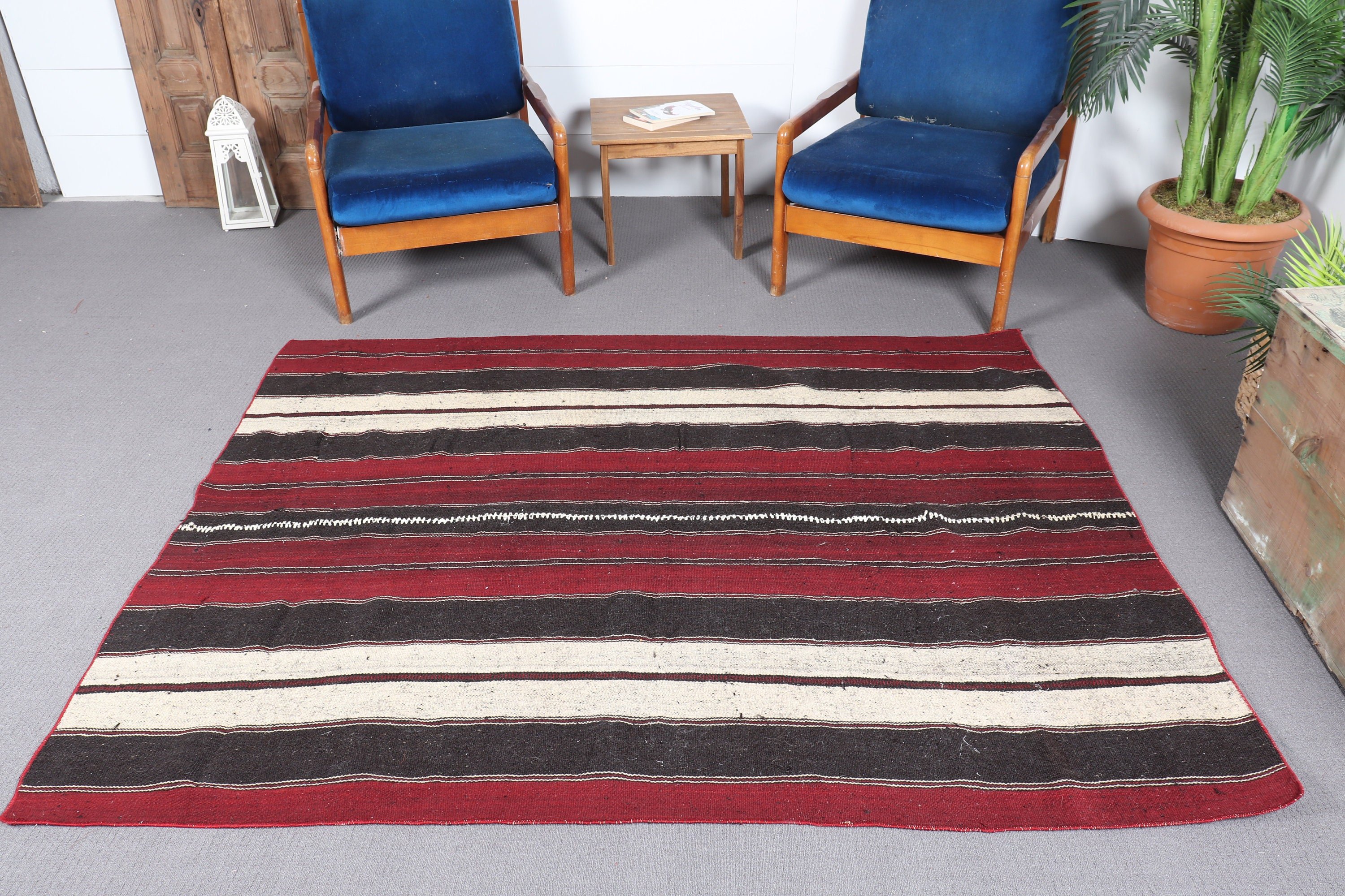 Yatak Odası Halısı, Kilim, Vintage Halılar, Kırmızı 5.2x6.5 ft Alan Halıları, Ev Dekorasyonu Halısı, Türk Halısı, Yün Halısı, Çocuk Halısı, Eklektik Halı