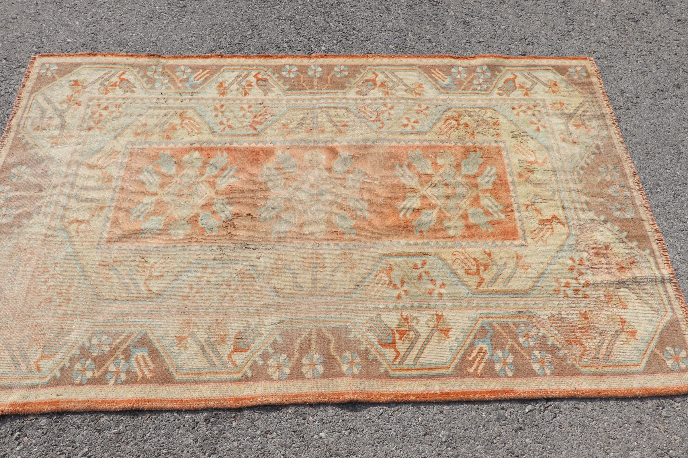 Orange Antique Rug, Anatolian Rug, Entry Rug, Floor Rugs, Turkish Rug, Kitchen Rugs, Vintage Rug, Rugs for Bedroom, 3.8x6 ft Accent Rugs