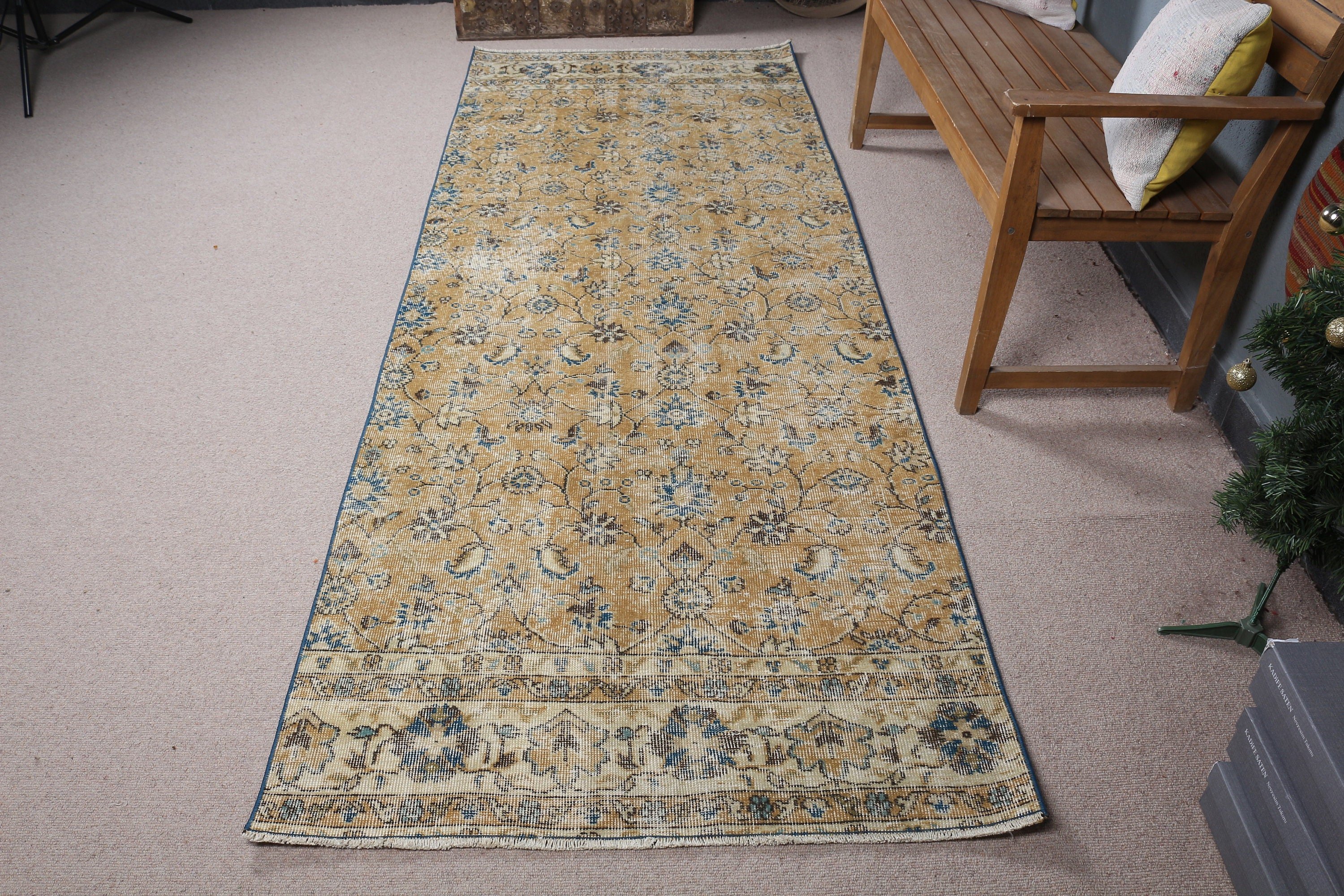 3.5x9.3 ft Runner Rug, Antique Rug, Tribal Rug, Vintage Rug, Oriental Rug, Turkish Rugs, Yellow Bedroom Rugs, Kitchen Rug, Hallway Rug