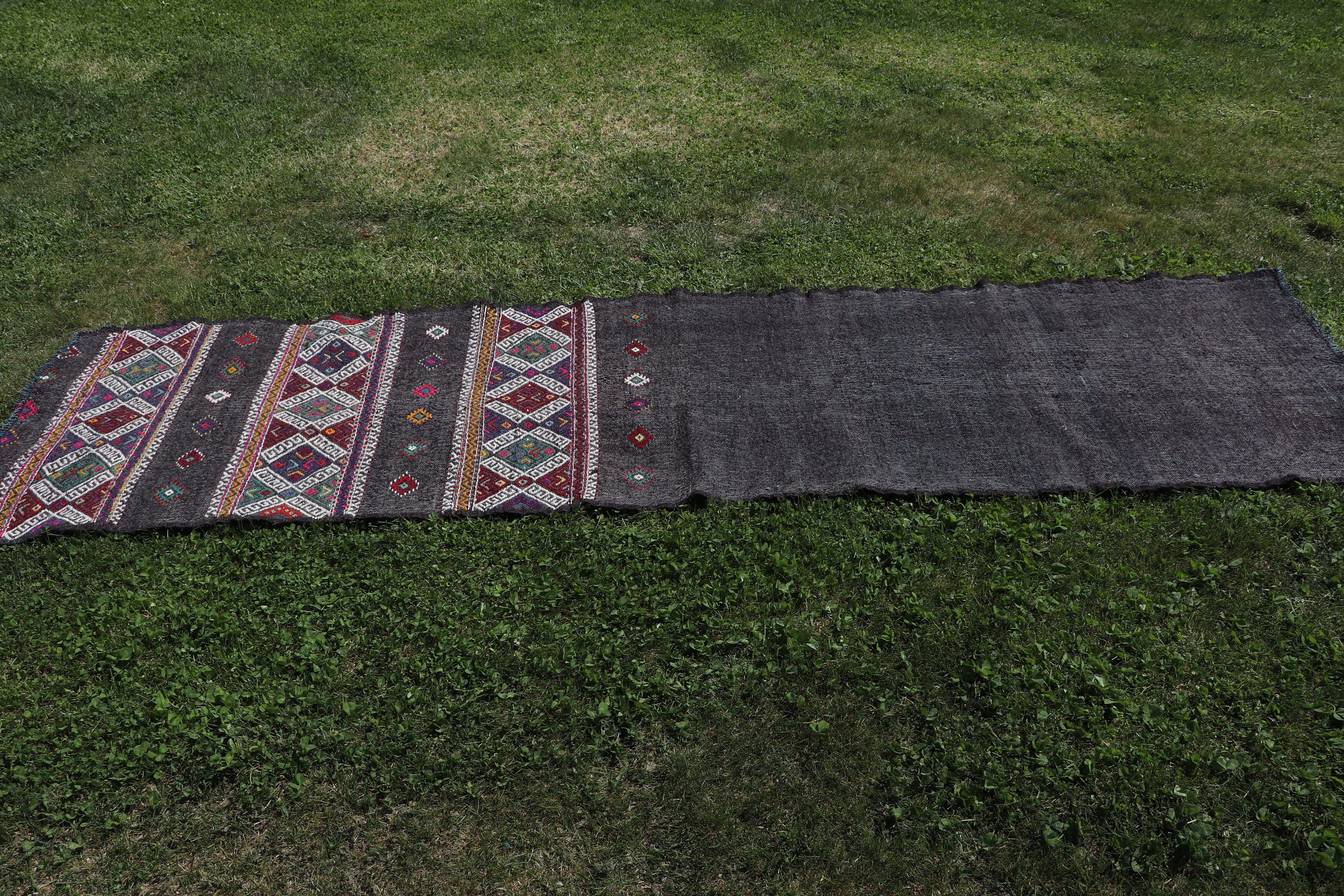 Yün Halı, Merdiven Halıları, Türk Halıları, 2.4x9.4 ft Runner Halısı, Vintage Runner Halısı, Siyah Oushak Halıları, Vintage Halı, Kilim, Mutfak Halıları