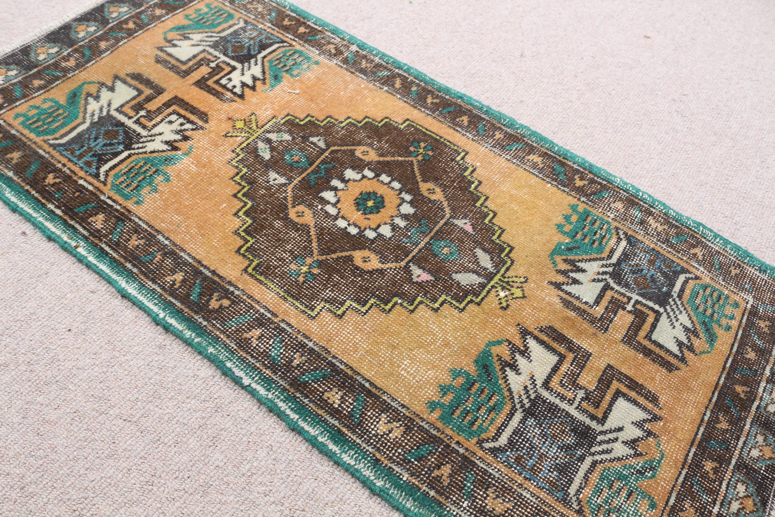 Turkish Rug, Floor Rug, 1.6x3.3 ft Small Rug, Moroccan Rug, Vintage Rug, Rugs for Bedroom, Yellow Wool Rug, Kitchen Rug, Door Mat Rug