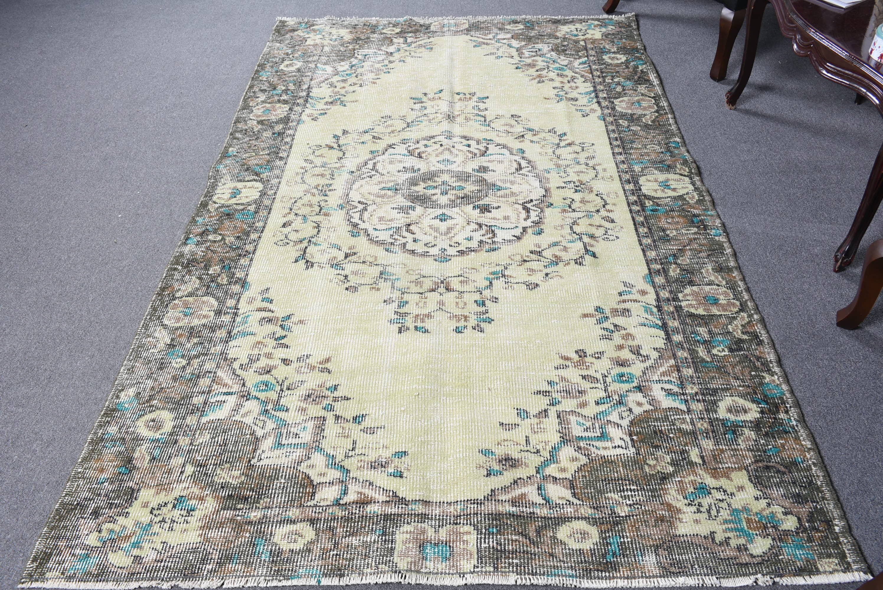 Turkish Rug, Antique Rug, Organic Rug, Rugs for Indoor, Vintage Rug, 4.8x7.8 ft Area Rug, Green Oushak Rug, Dining Room Rug