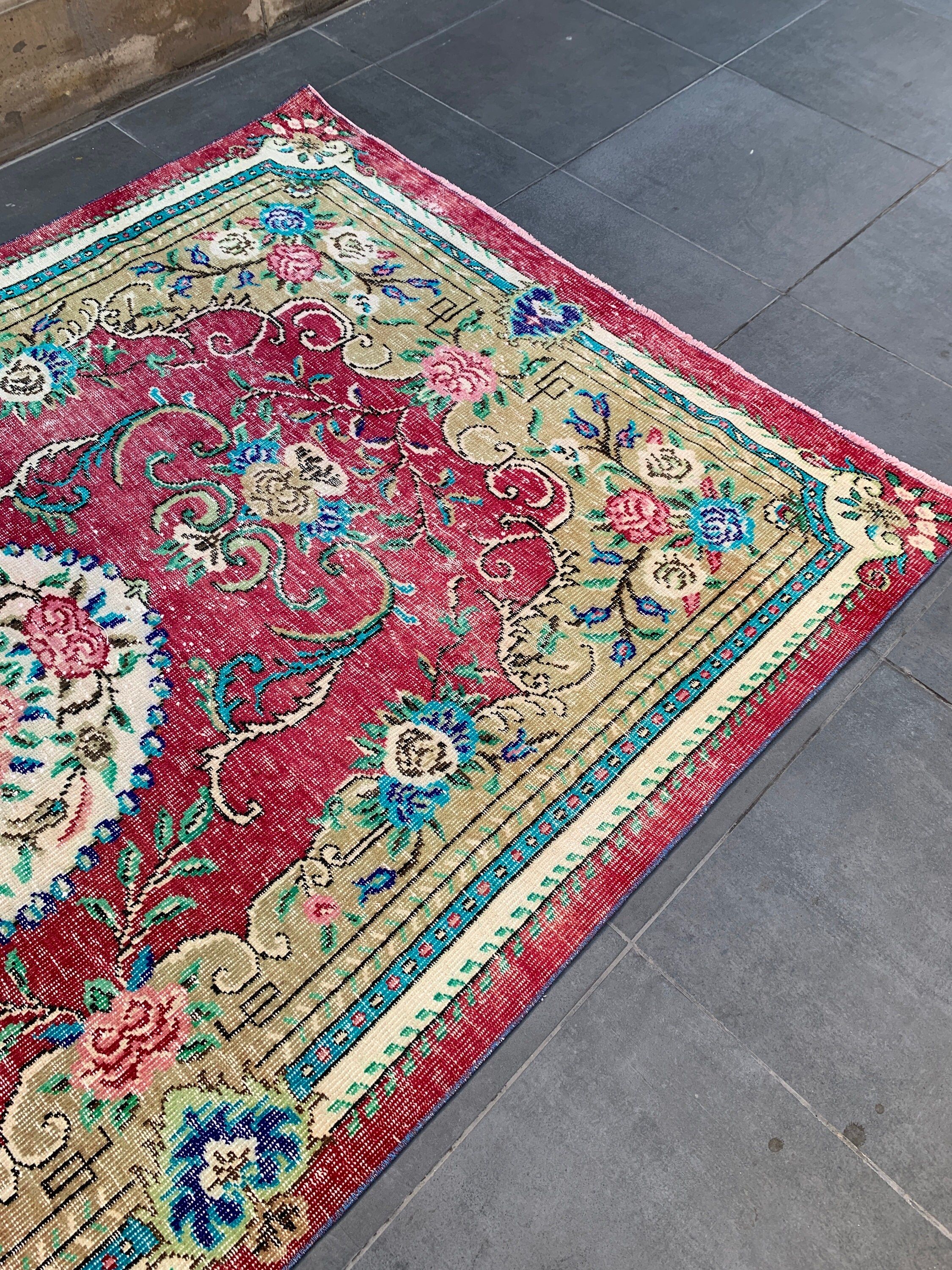 Salon Halısı, Yemek Odası Halıları, Kırmızı Yatak Odası Halısı, Ev Dekorasyonu Halısı, Türk Halısı, Yatak Odası Halıları, Vintage Halı, 5.8x9.7 ft Büyük Halı, Türkiye Halısı