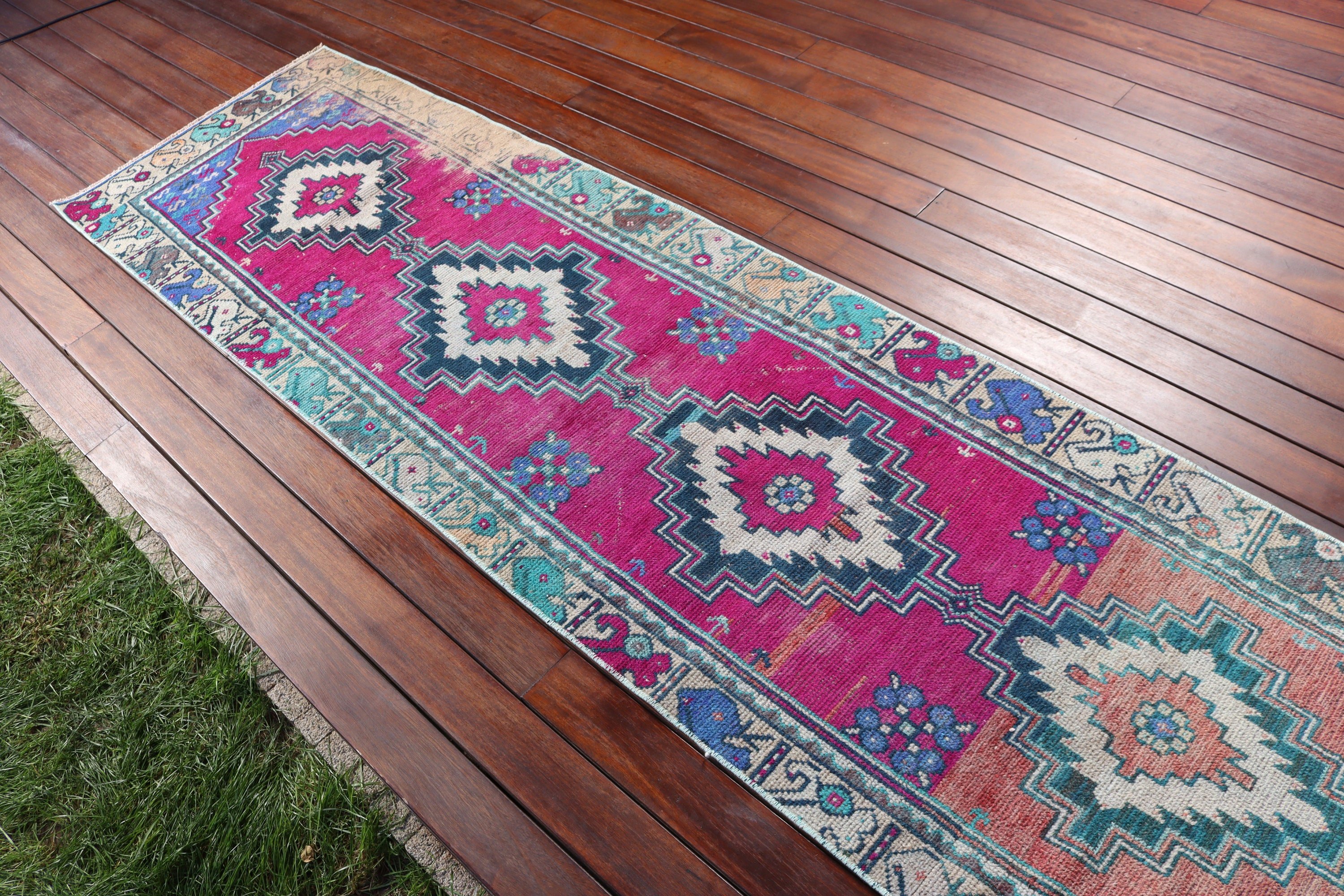 Beni Ourain Runner Rug, Turkish Rug, Vintage Rugs, 2.4x9.6 ft Runner Rugs, Rugs for Stair, Kitchen Rug, Pink Cool Rug, Statement Rugs