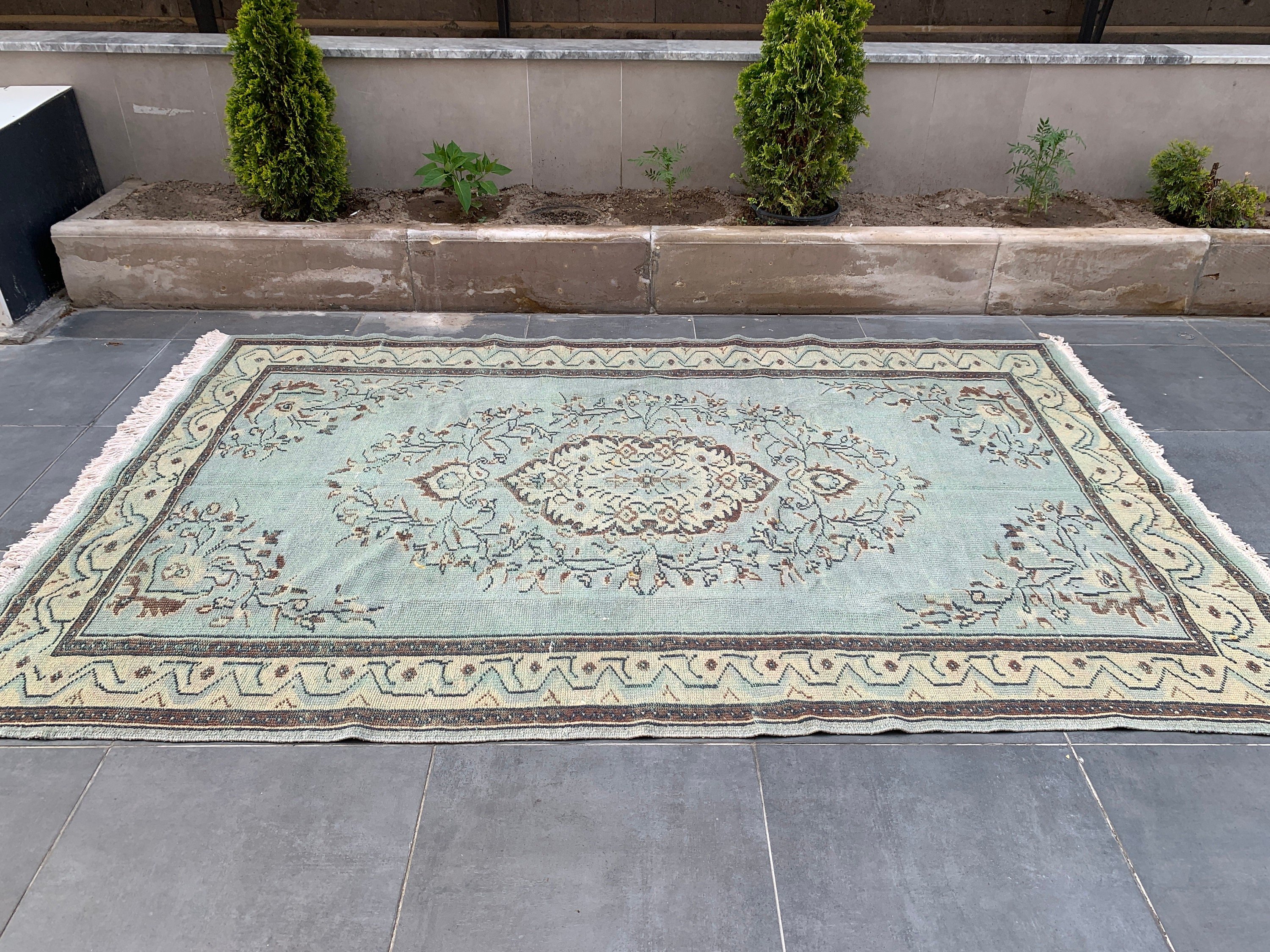 Yeşil Antika Halı, Vintage Halılar, 5.9x9.5 ft Büyük Halılar, Eklektik Halılar, Türk Halısı, Havalı Halı, Salon Halıları, Yemek Odası Halıları