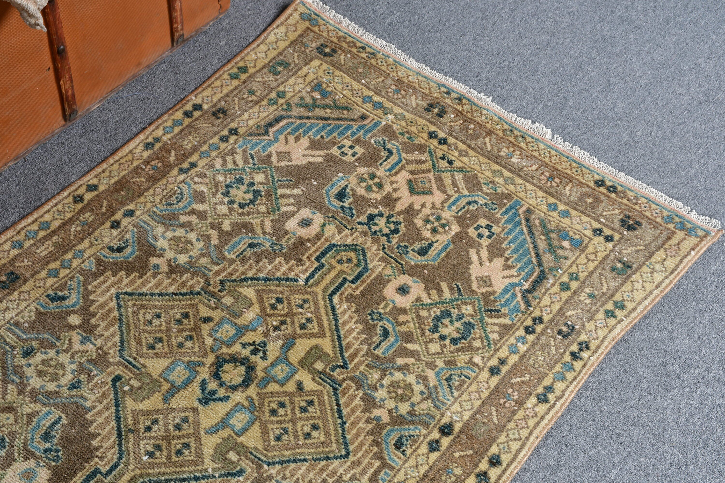 2.3x3.8 ft Küçük Halı, Türk Halısı, Paspas Halısı, Ev Dekor Halıları, Kahverengi Oushak Halısı, Araba Paspas Halısı, Vintage Halı, Mutfak Halıları, Oushak Halısı