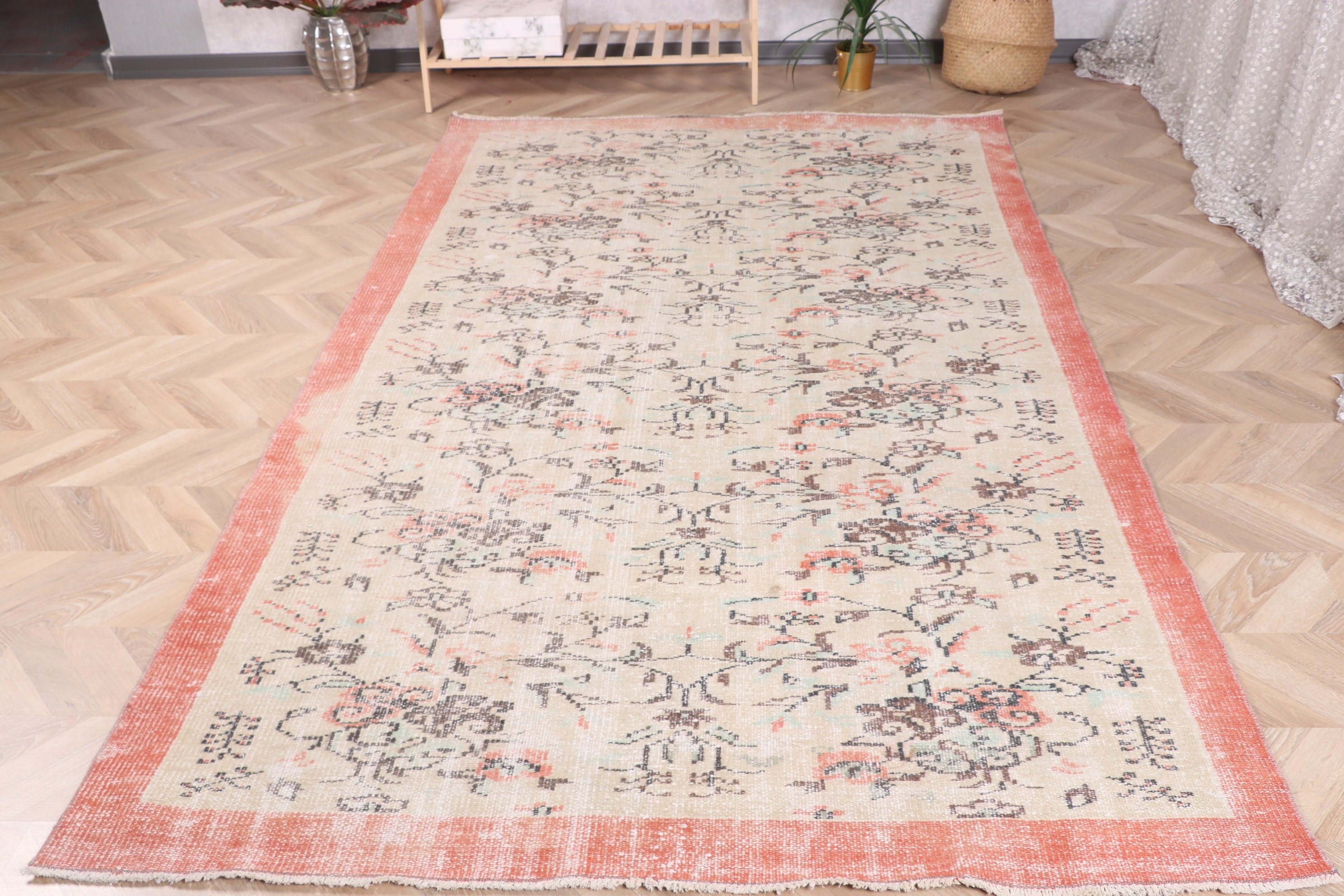 5.3x8.8 ft Büyük Halı, Vintage Halılar, Yemek Odası Halısı, Havalı Halı, Bej Antika Halı, Oturma Odası Halıları, Nötr Halı, Türk Halıları, Boho Halısı