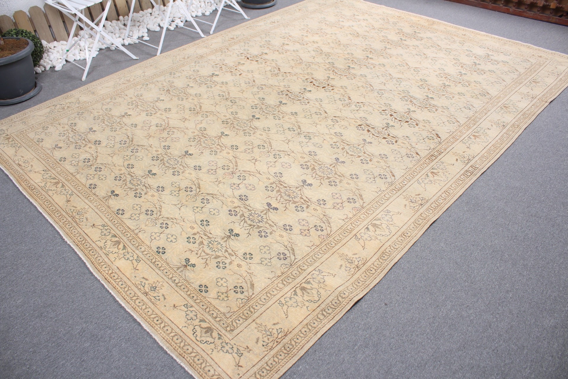 Salon Rug, Aztec Rug, 7.4x10.7 ft Oversize Rug, Turkish Rug, Kitchen Rug, Vintage Rugs, Beige Antique Rug, Living Room Rug