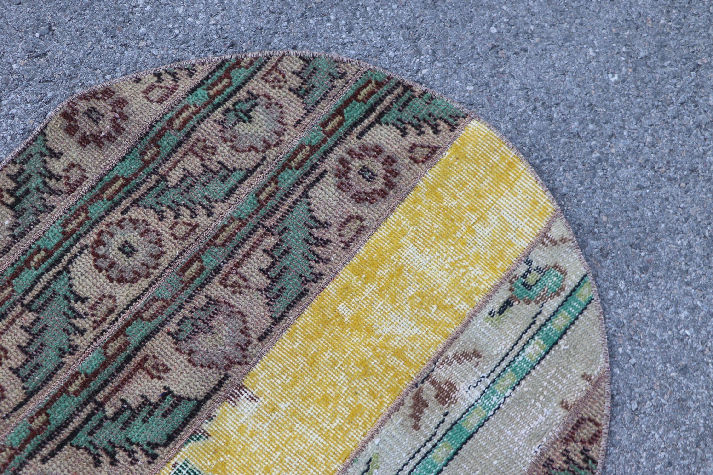 Turkish Rugs, Bathroom Rugs, 2.7x2.7 ft Small Rug, Pastel Rugs, Wool Rugs, Yellow Bedroom Rug, Vintage Rug, Oushak Rug, Wall Hanging Rugs