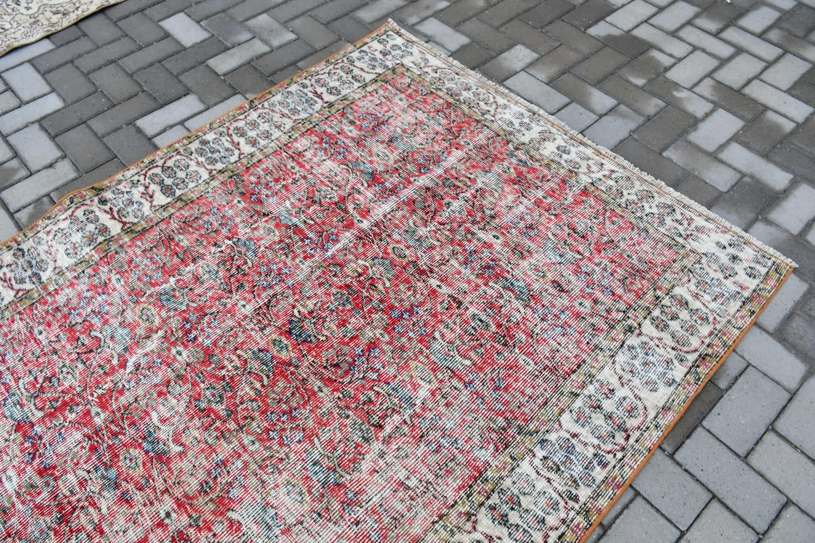 Rugs for Area, Red  4.7x7.6 ft Area Rug, Turkish Rug, Vintage Rug, Wool Rug, Bedroom Rug, Kitchen Rugs, Indoor Rug, Custom Rug