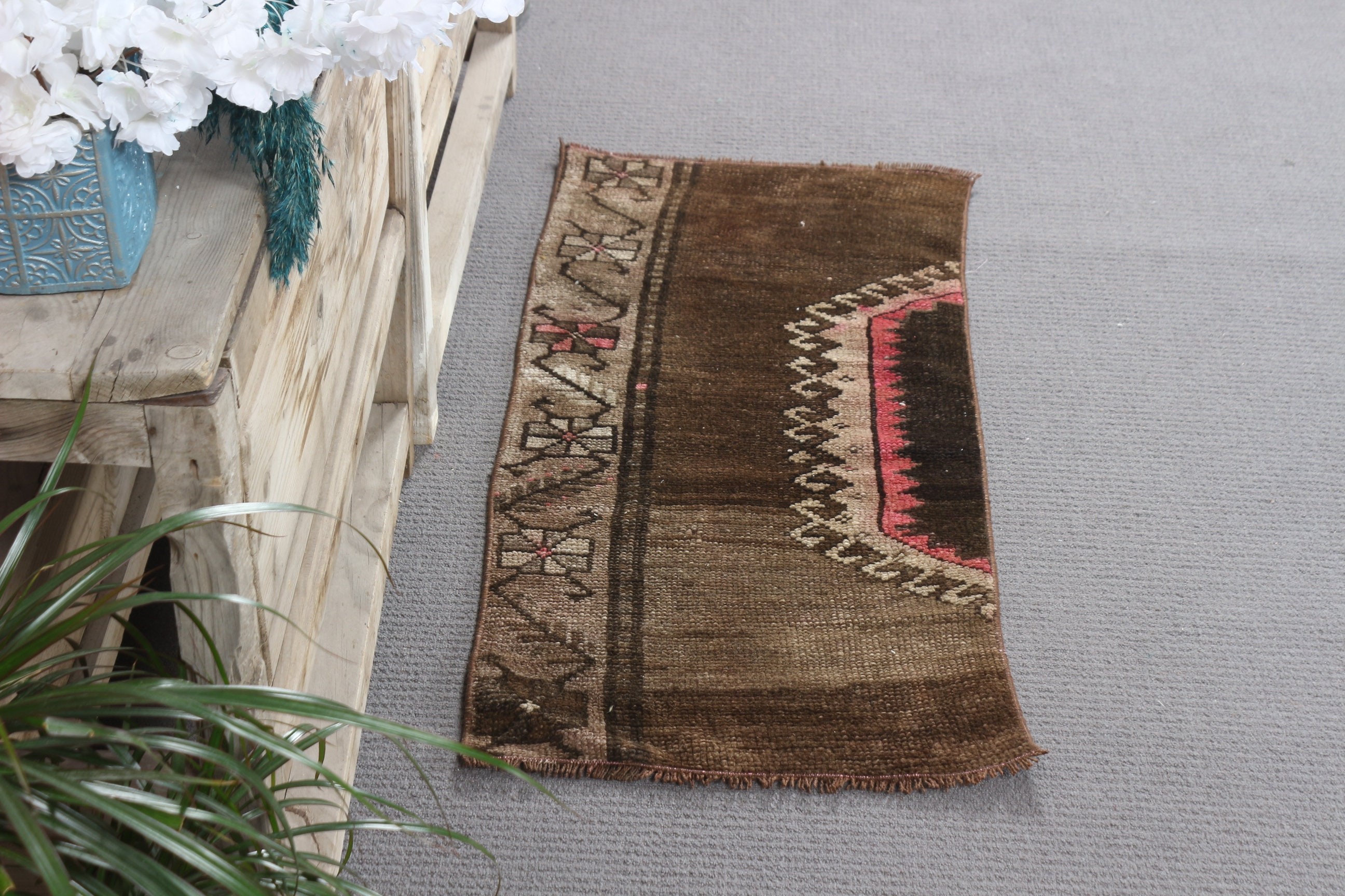 Moroccan Rugs, Turkish Rug, Wool Rug, 1.6x3.4 ft Small Rugs, Door Mat Rugs, Bath Rug, Vintage Rugs, Brown Moroccan Rugs, Rugs for Bath