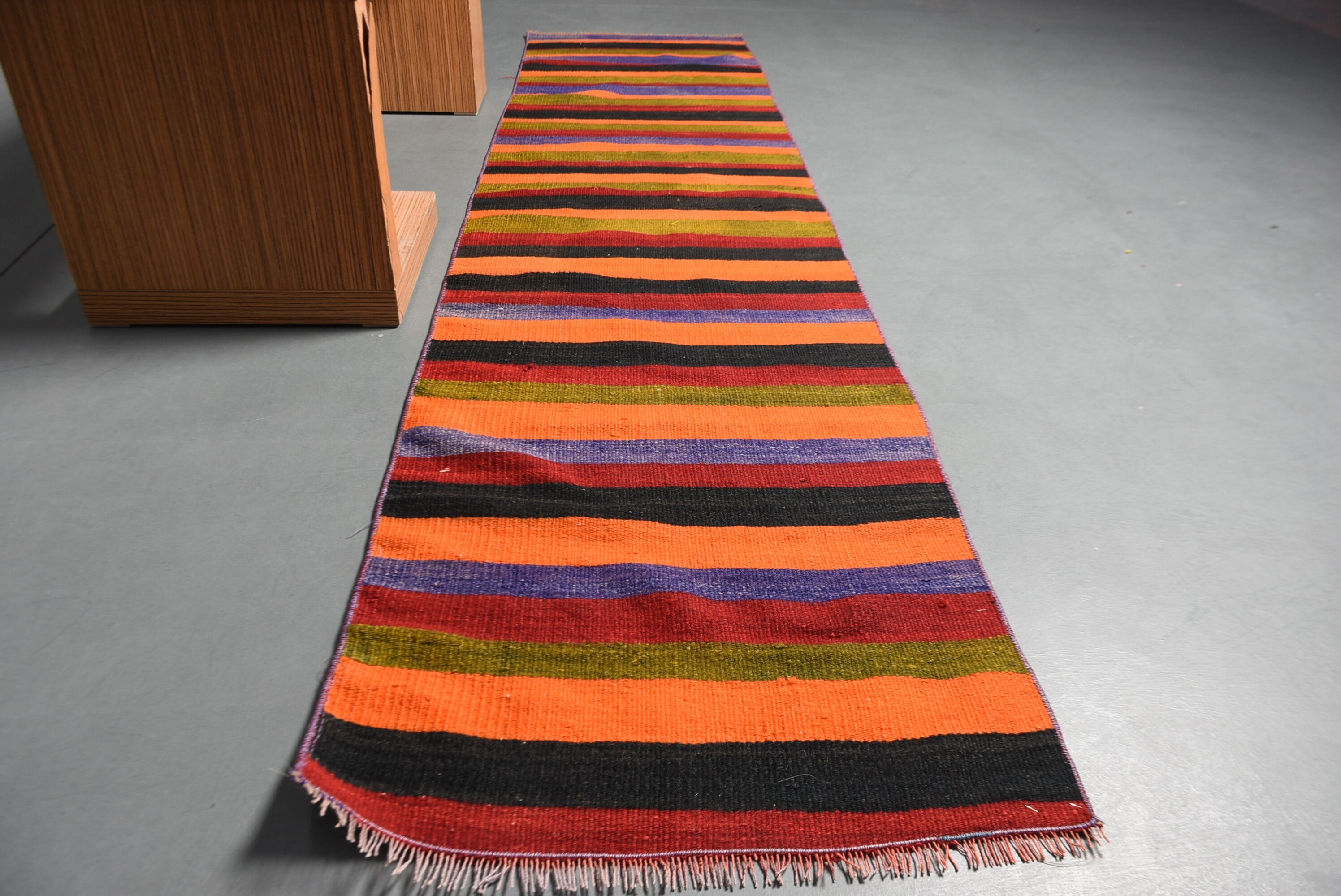 Kilim, Koridor Halıları, Turuncu Antika Halı, 2.2x9.2 ft Yolluk Halısı, Merdiven Halıları, Vintage Halı, Türk Halıları, Yatak Odası Halıları