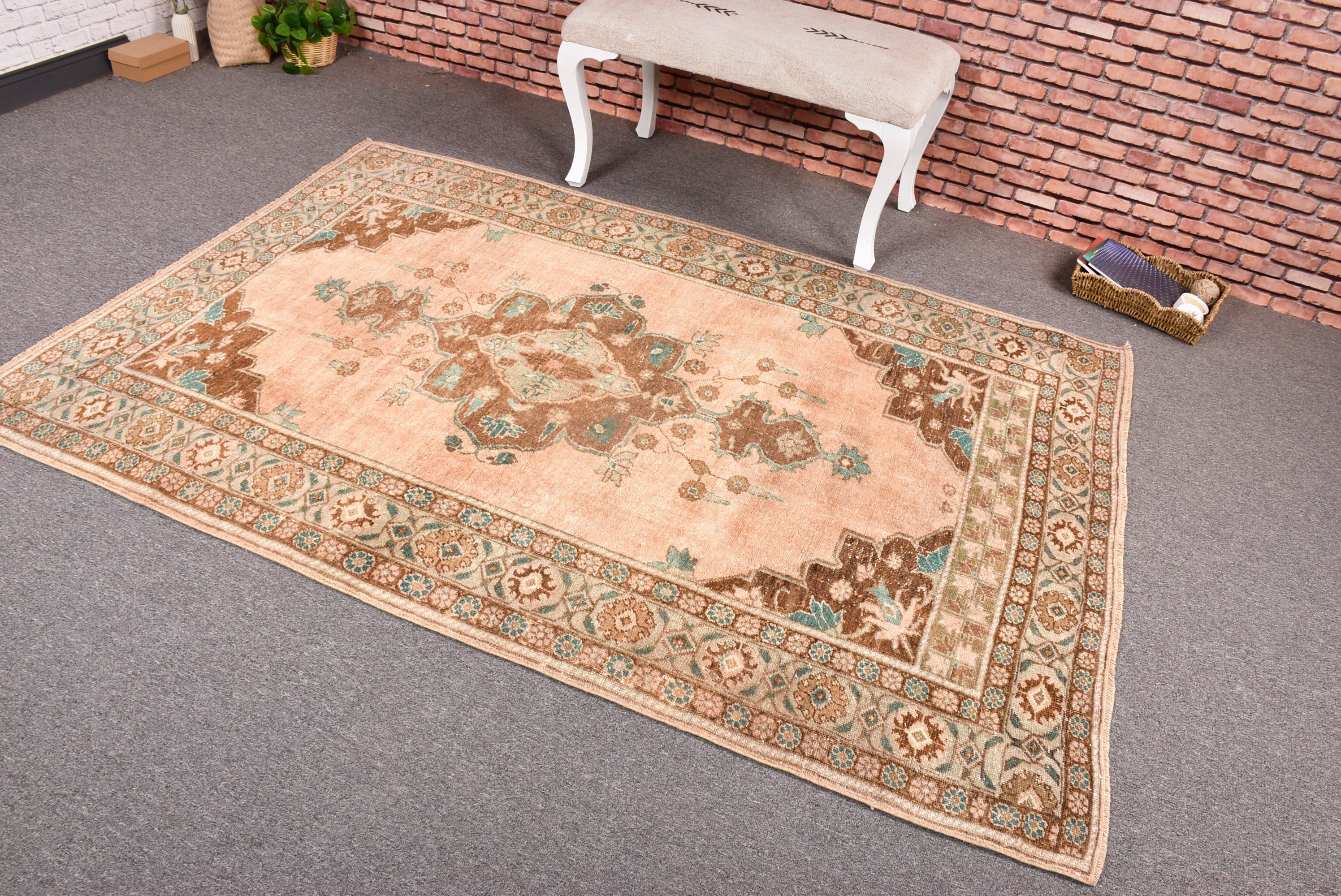 Turkish Rugs, Rugs for Indoor, Living Room Rug, Green Floor Rug, Nursery Rugs, Vintage Rug, Cool Rug, 4.8x6.9 ft Area Rug, Bedroom Rug