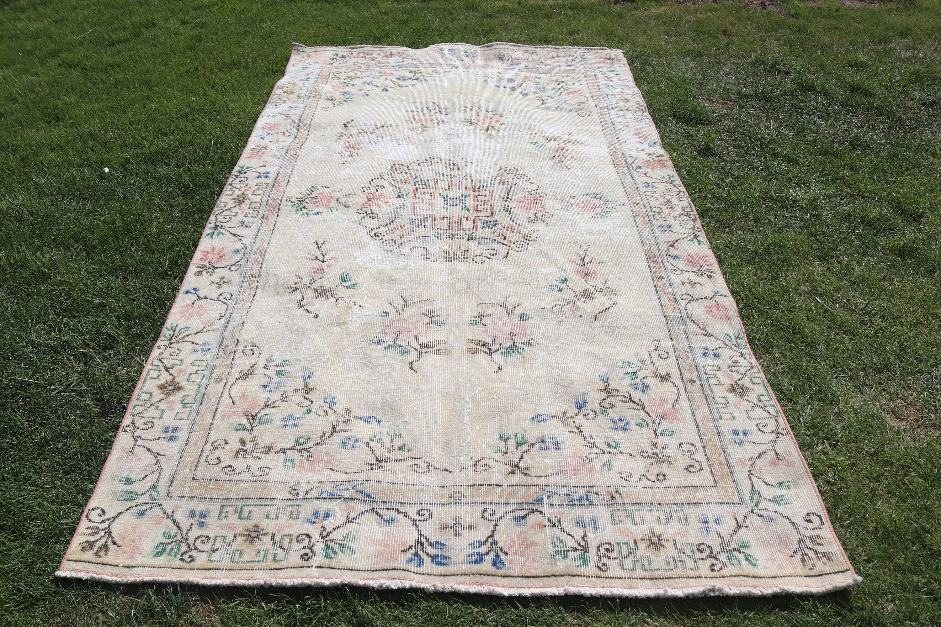 Turkish Rugs, Salon Rugs, Beige Anatolian Rug, Rugs for Salon, Ethnic Rug, Vintage Rug, 4.8x8.7 ft Large Rugs, Modern Rugs, Bedroom Rug