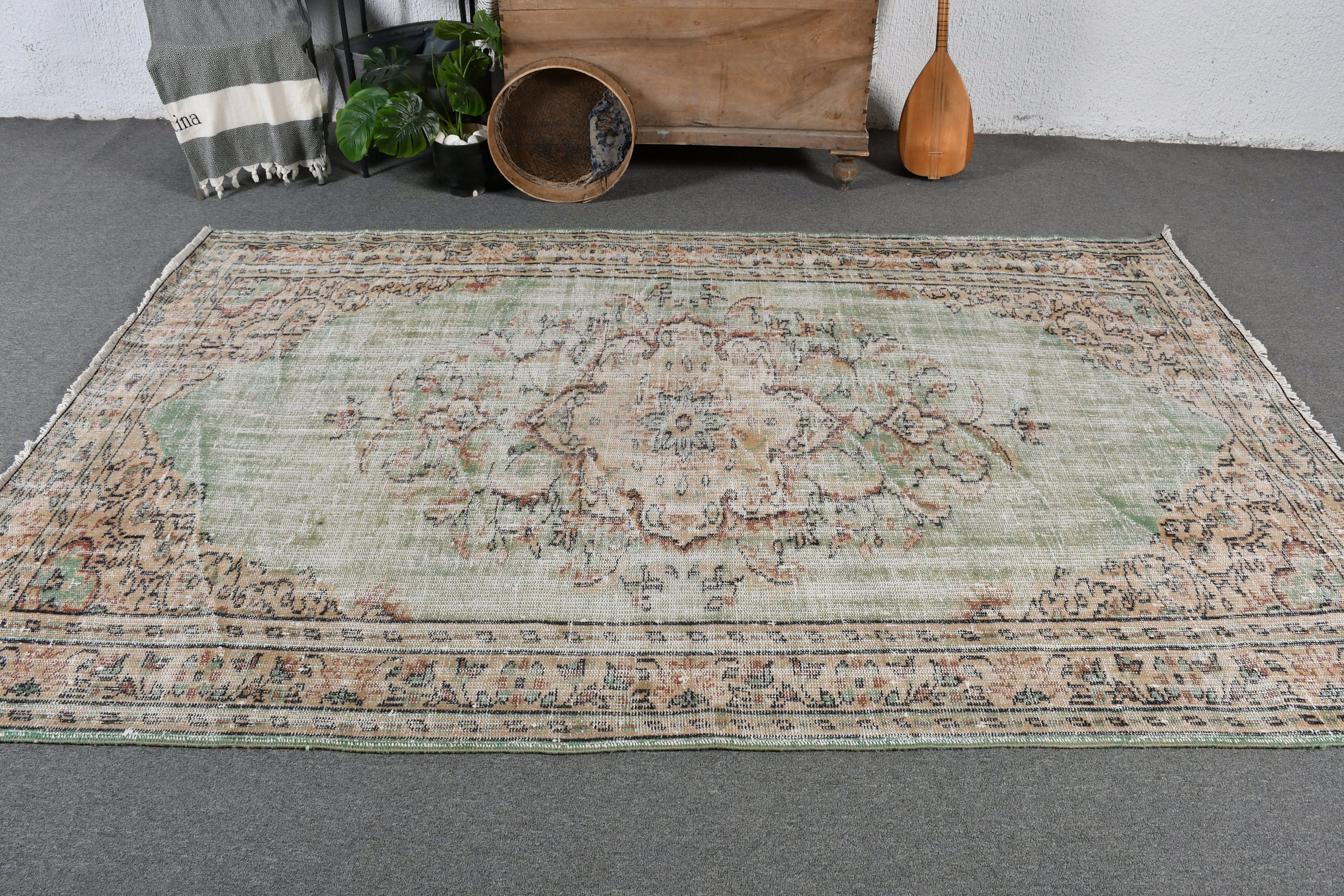 5.4x8.6 ft Large Rug, Salon Rugs, Living Room Rug, Floor Rugs, Turkish Rug, Wool Rugs, Green Bedroom Rug, Vintage Rugs, Rugs for Salon