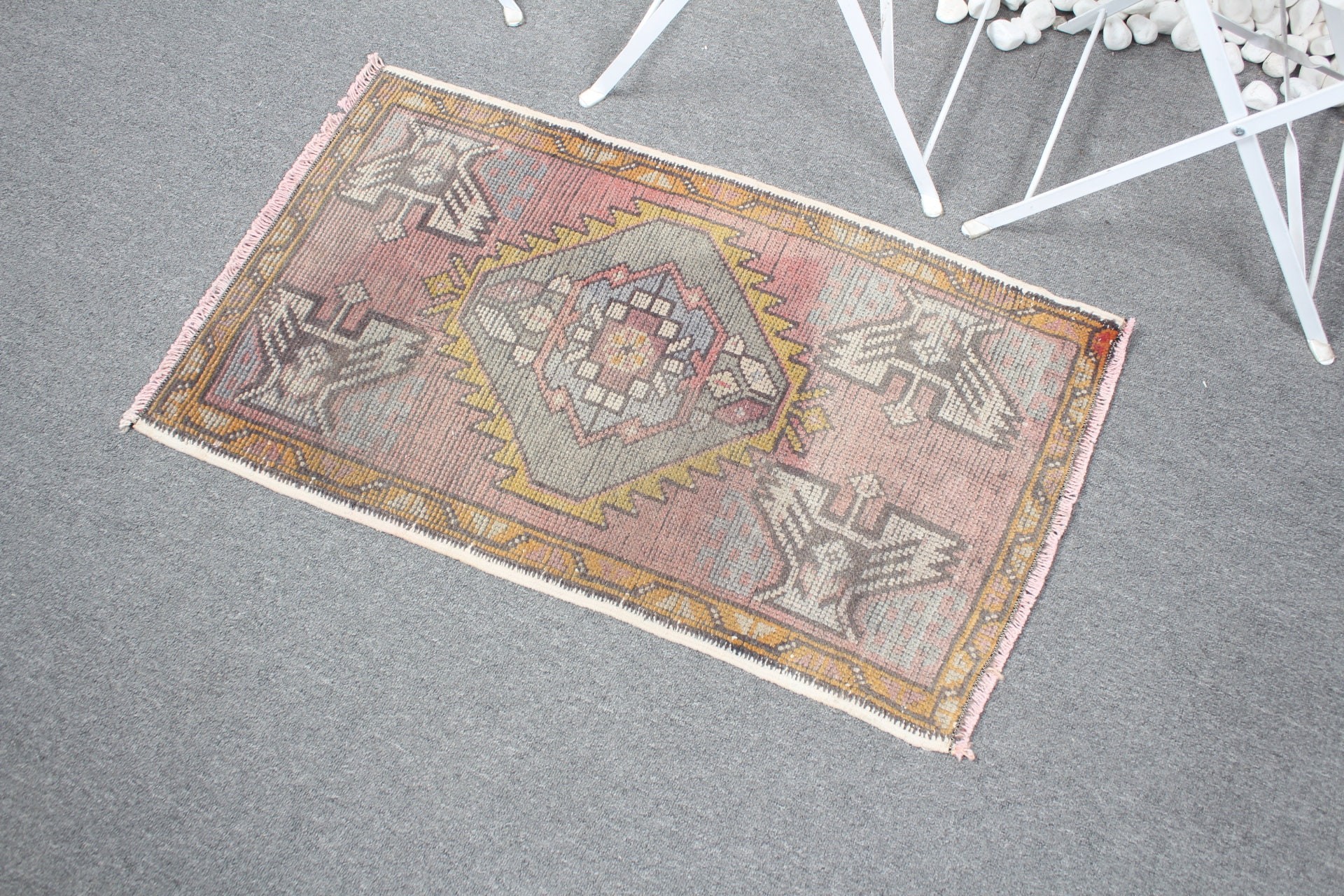 1.8x3 ft Small Rug, Turkish Rug, Vintage Rug, Entry Rug, Old Rug, Rugs for Entry, Anatolian Rug, Car Mat Rug, Antique Rug, Pink Bedroom Rug