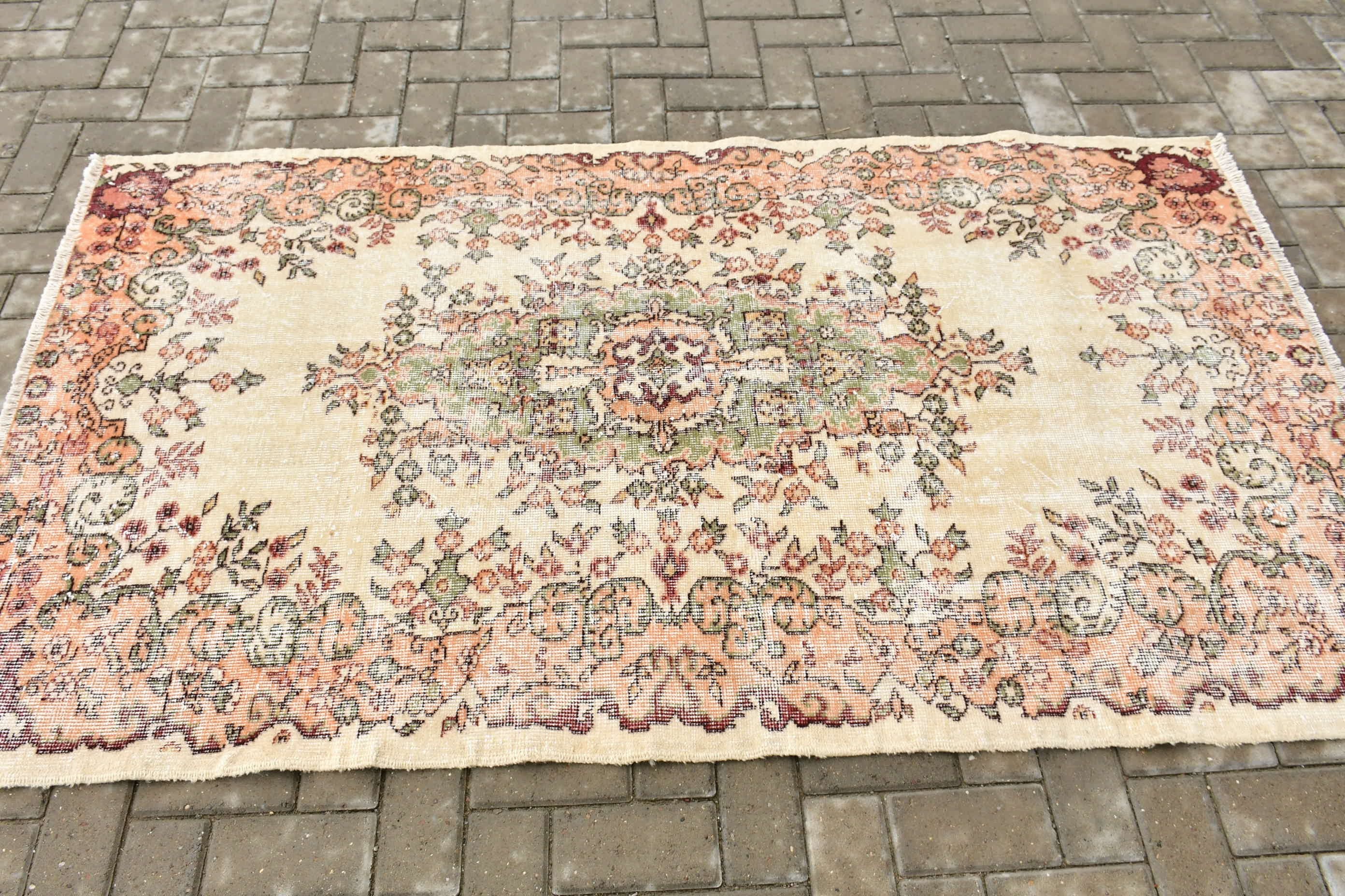 3.8x6.8 ft Area Rug, Floor Rug, Wool Rug, Beige Home Decor Rugs, Turkish Rug, Vintage Rug, Rugs for Bedroom, Living Room Rug, Moroccan Rug