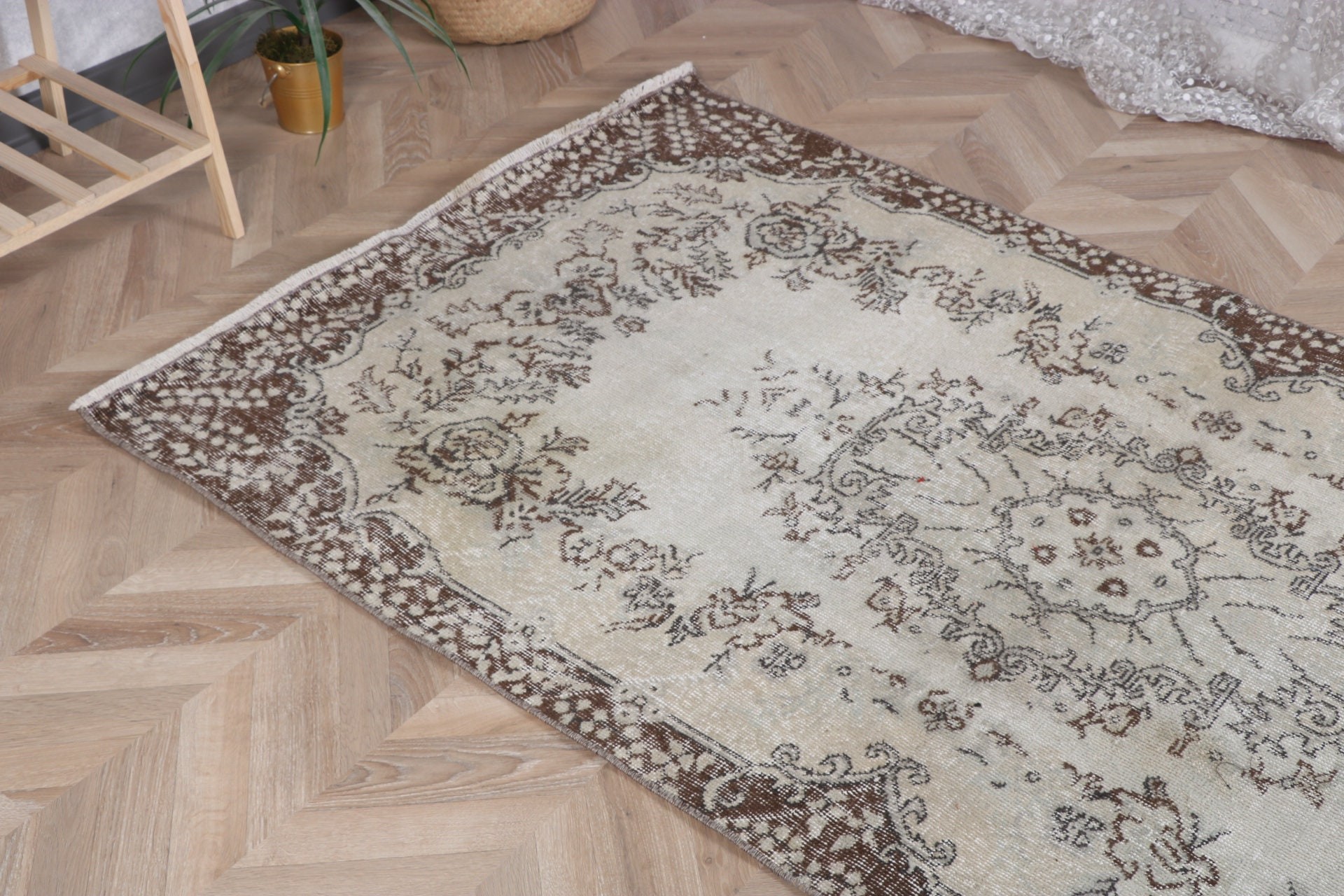 Beige  3.7x6.8 ft Area Rugs, Living Room Rug, Neutral Rug, Floor Rugs, Moroccan Rug, Boho Rug, Turkish Rugs, Vintage Rug