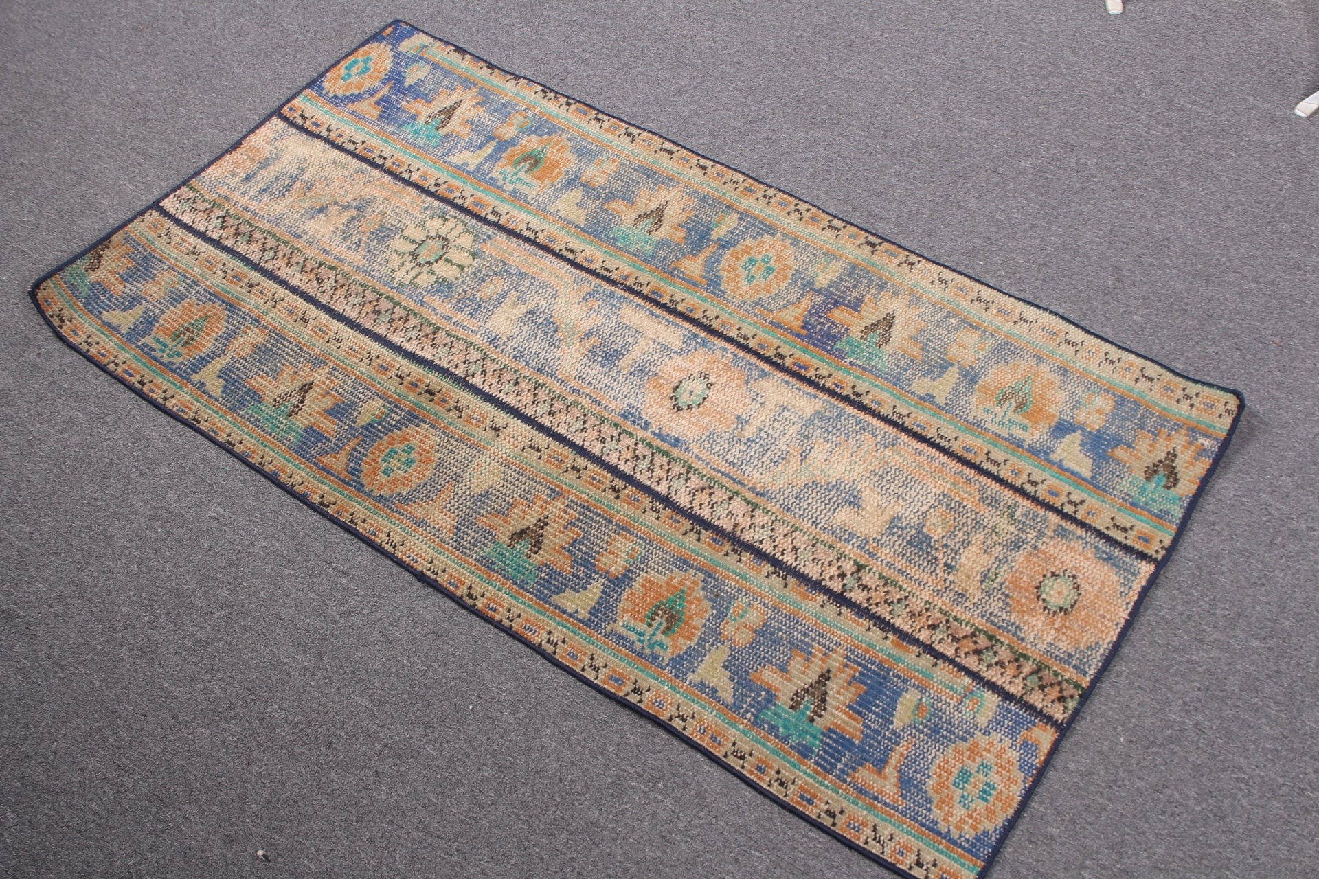 Mavi Oryantal Halı, Vintage Halı, Kabile Halısı, 2.2x4.2 ft Küçük Halılar, Oryantal Halı, Anadolu Halısı, Kapı Paspası Halısı, Yatak Odası Halısı, Türk Halısı