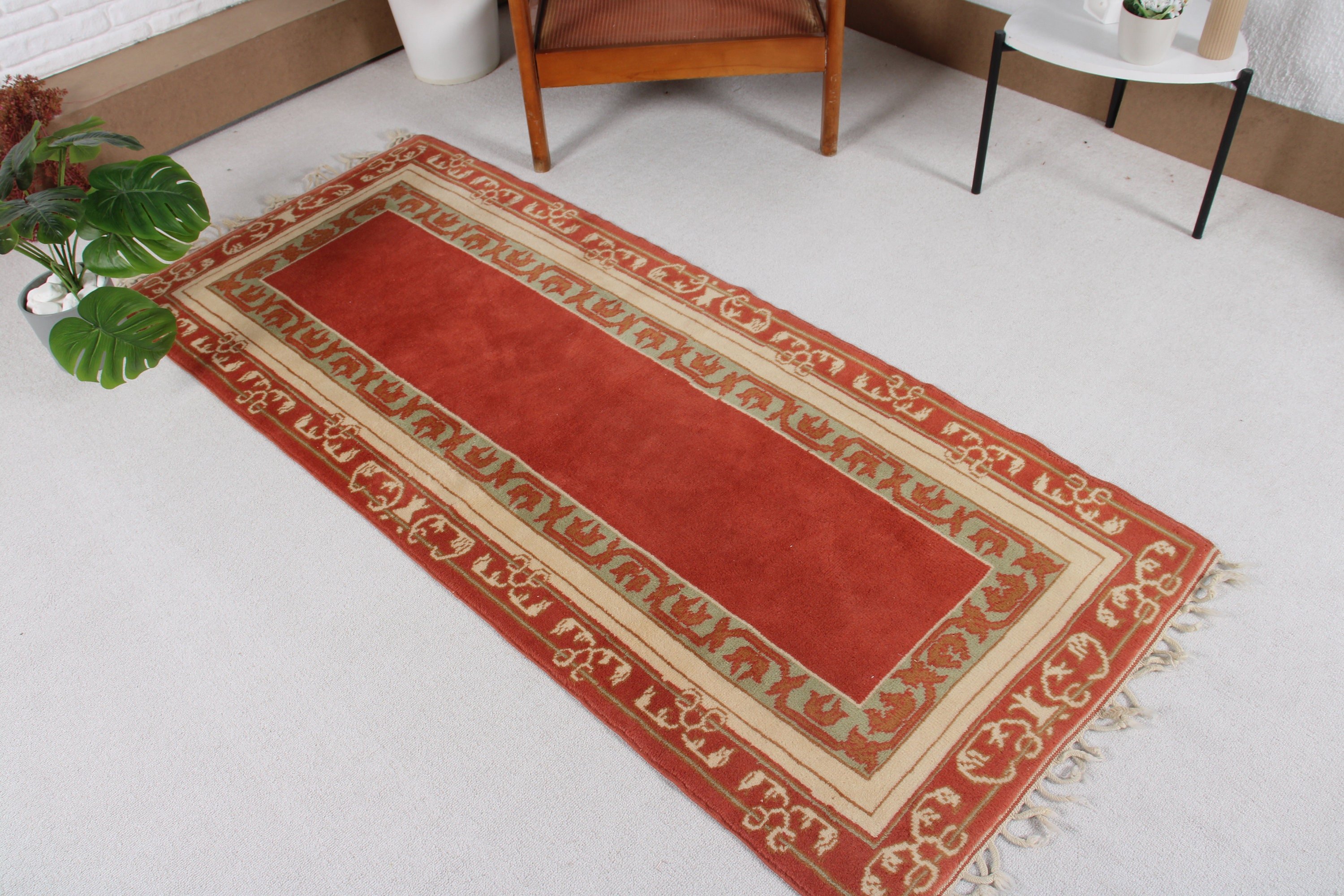 Türk Halıları, Boho Vurgulu Halı, El Dokuma Halılar, Organik Halı, Soğuk Halı, Giriş Halıları, 2,7x6,3 ft Aksan Halısı, Vintage Halılar, Kırmızı Yün Halı