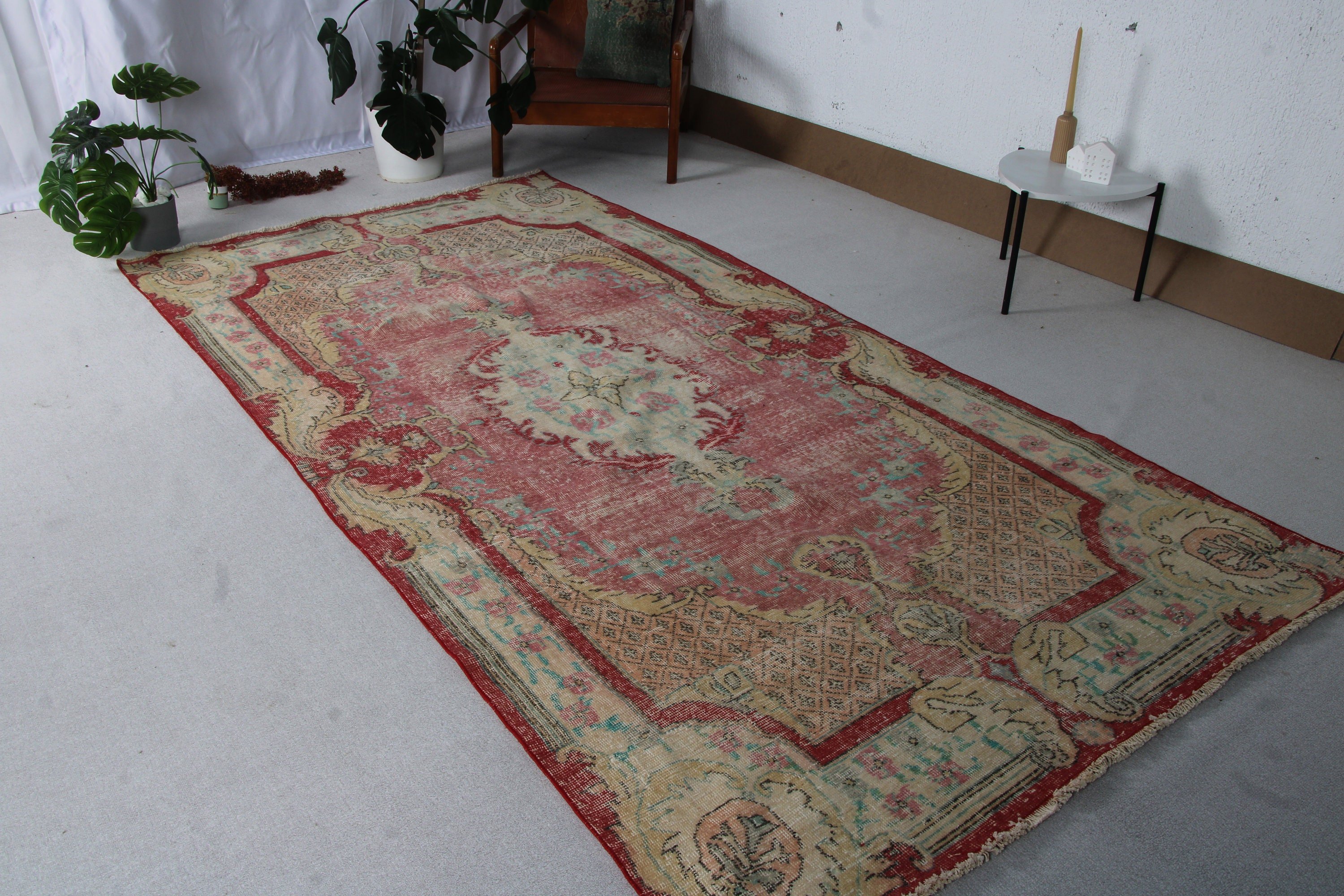 Turkish Rugs, Floor Rug, Wool Rug, Rugs for Dining Room, Vintage Rug, Red  5.2x10 ft Large Rug, Salon Rug, Large Oushak Rug