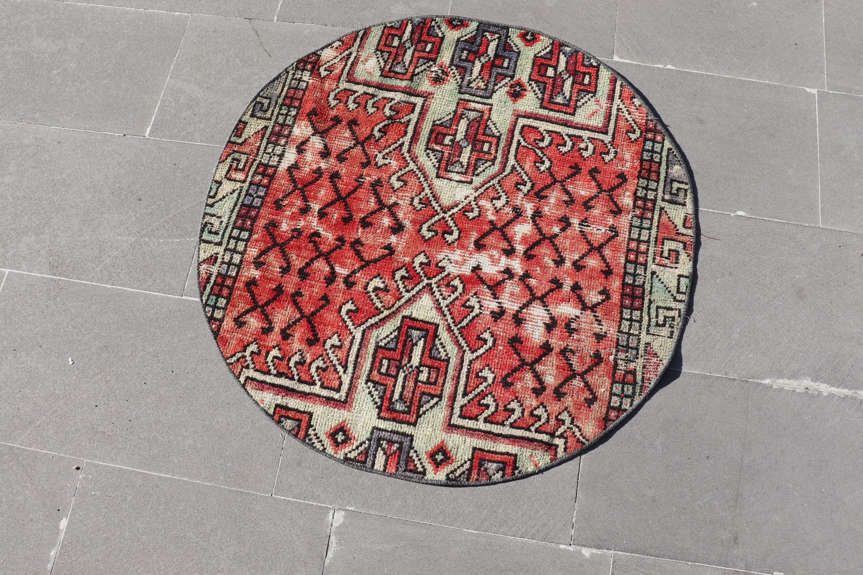 Kitchen Rug, Red Home Decor Rug, Wool Rug, Wall Hanging Rug, Rugs for Kitchen, Bedroom Rug, Turkish Rug, 3x3 ft Small Rugs, Vintage Rug