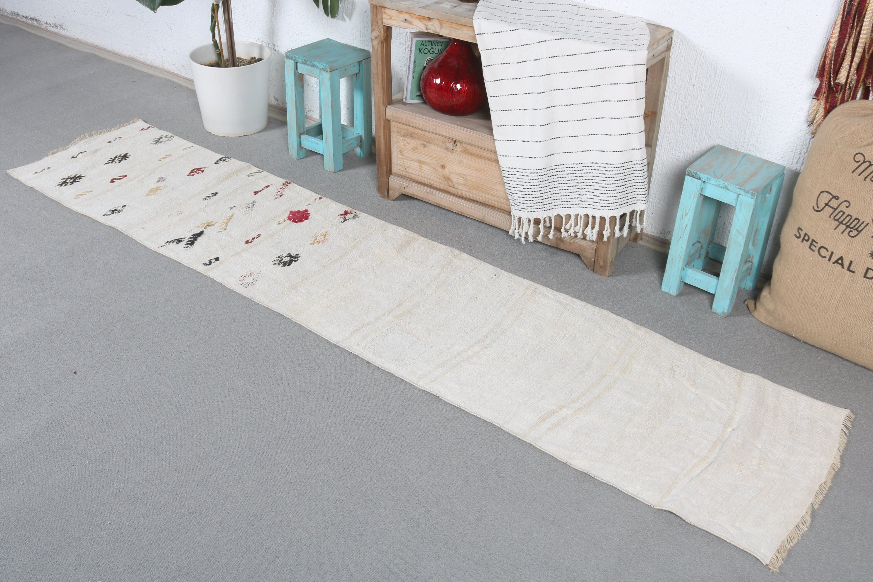 Kitchen Rugs, Bedroom Rug, 1.7x8.4 ft Runner Rug, Rugs for Hallway, Floor Rug, Office Rugs, White Home Decor Rug, Turkish Rug, Vintage Rugs