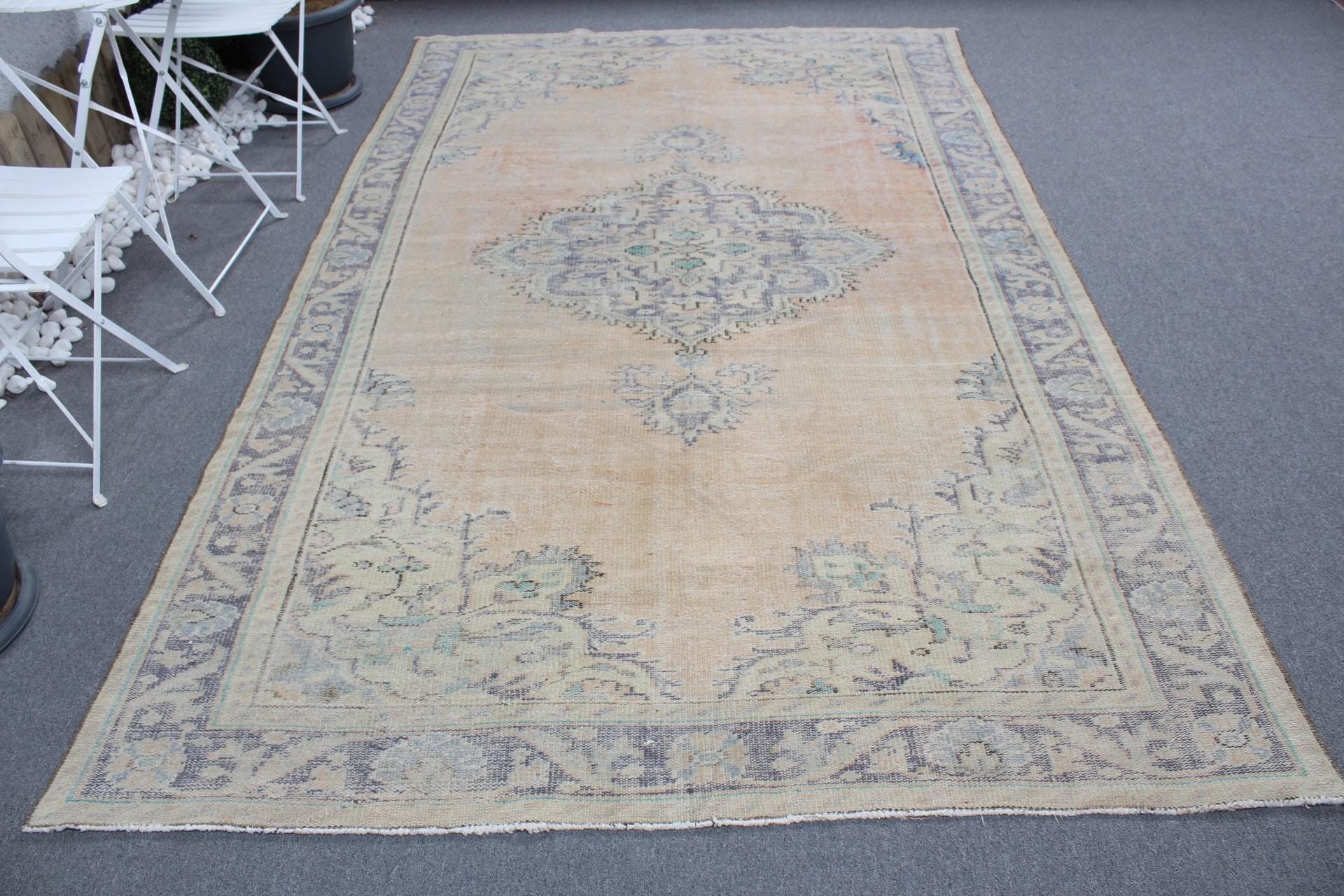 Oturma Odası Halıları, Yemek Odası Halıları, Yatak Odası Halısı, Turuncu Ev Dekor Halısı, Vintage Halı, Türk Halısı, Yer Halısı, 6x9.7 ft Büyük Halı