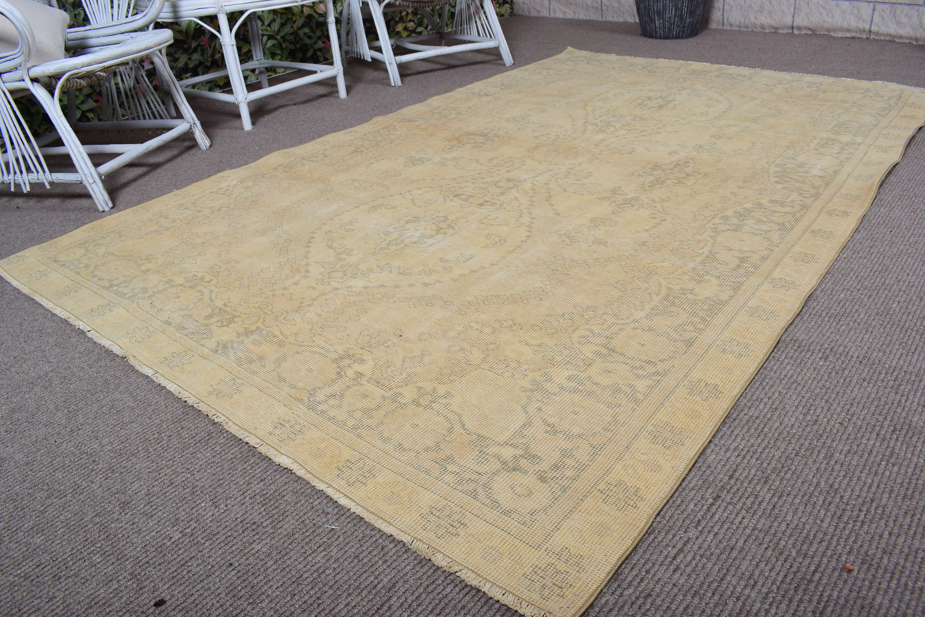 5.2x8.4 ft Büyük Halı, Vintage Halı, Türk Halıları, Büyük Oushak Halısı, Antika Halı, Oturma Odası Halısı, Geometrik Halılar, Bej Mutfak Halıları