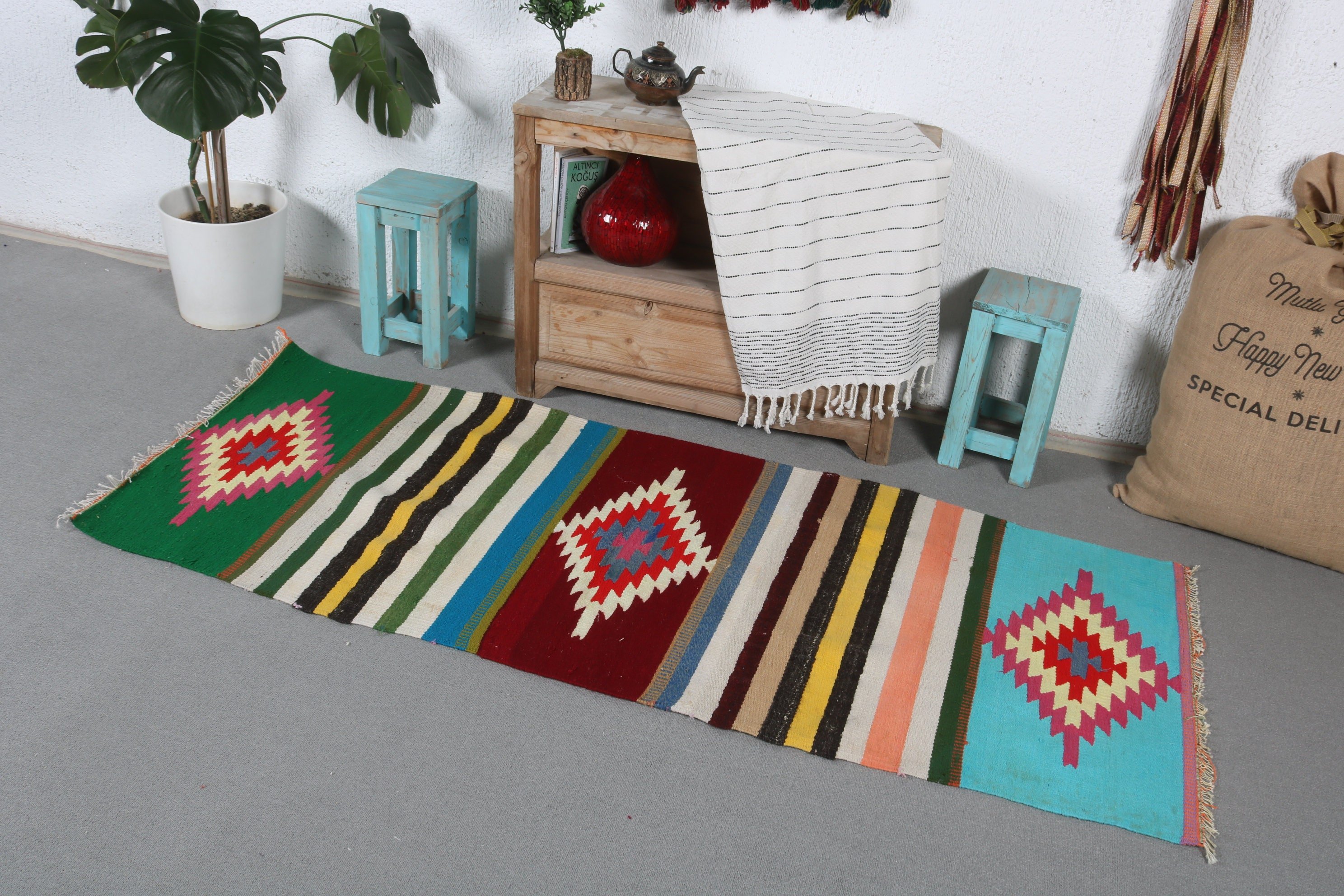 Kilim, Koridor Halısı, Ev Dekorasyonu Halısı, Oushak Halısı, 2,3x6,2 ft Runner Halıları, Merdiven Halıları, Kırmızı Yün Halıları, Vintage Halı, Soluk Halı, Türk Halısı