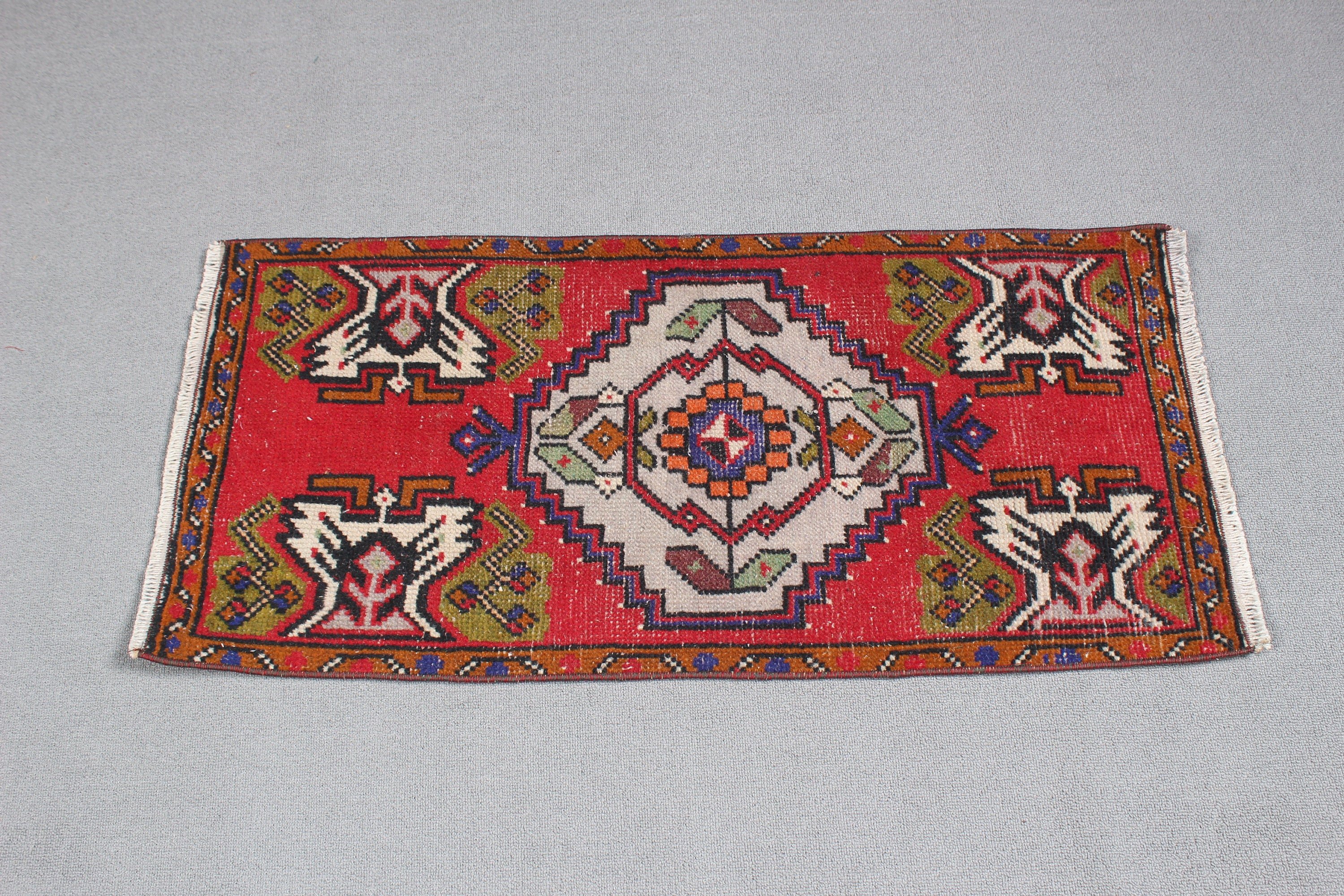 Vintage Halılar, Oushak Halılar, 1,5x3,2 ft Küçük Halı, Aztek Halısı, Kırmızı Yatak Odası Halısı, Banyo Halıları, El Dokuma Halı, Küçük Boho Halıları, Türk Halısı