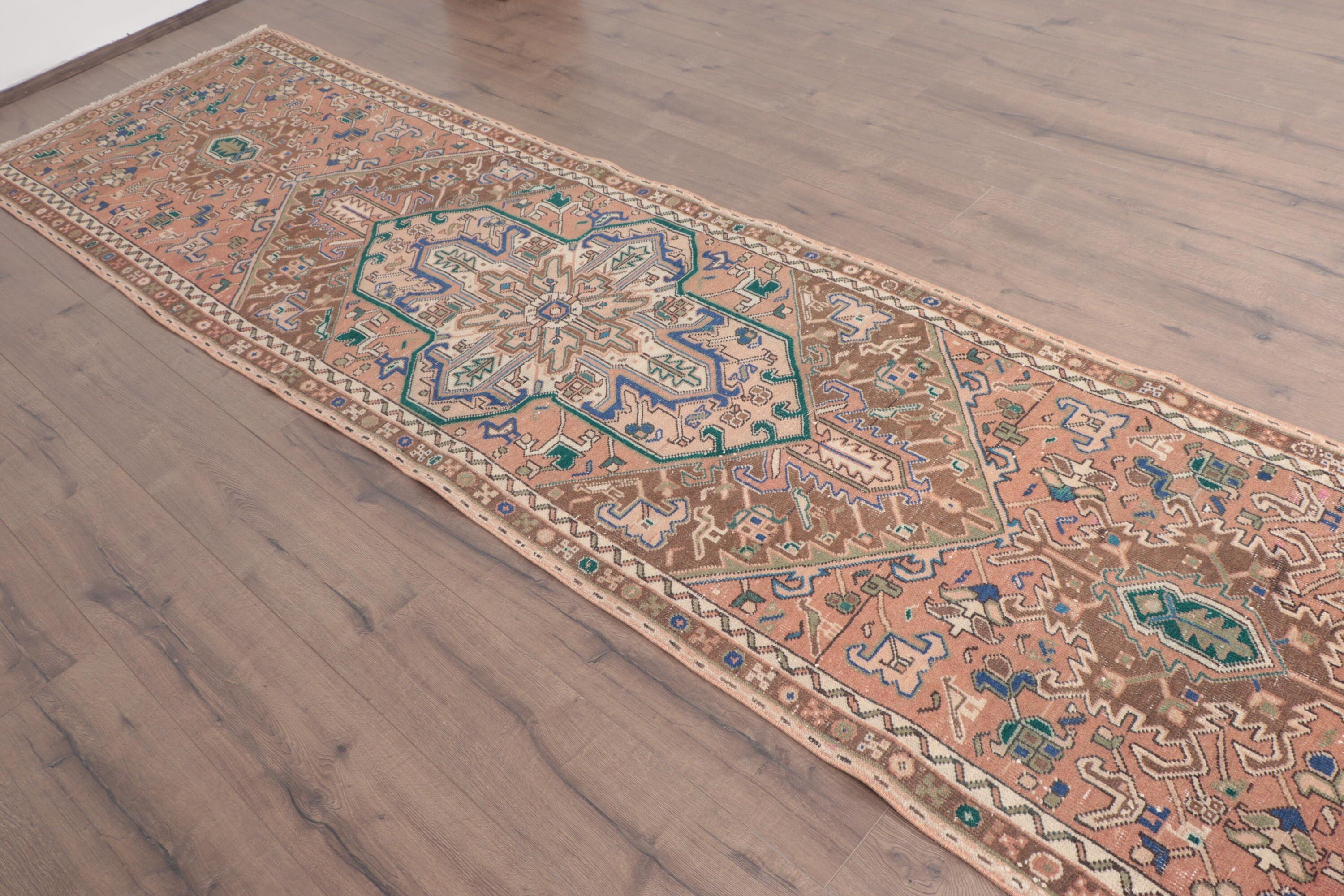 3x11.4 ft Runner Halı, Kahverengi Açıklama Halıları, Vintage Halı, Türk Halıları, Fas Halıları, Mutfak Halısı, Uzun Koşucu Halıları, Oushak Halıları