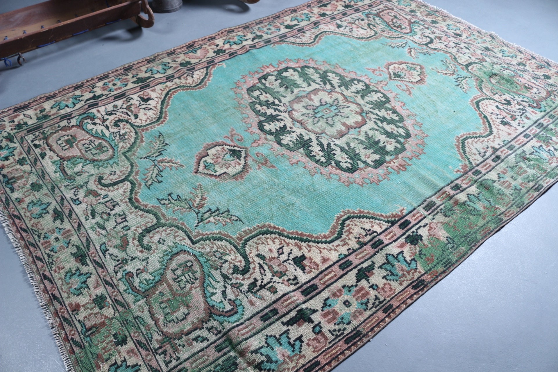 Dining Room Rug, Green Home Decor Rug, Cool Rug, Turkish Rugs, Living Room Rug, 6.2x9.3 ft Large Rug, Pale Rug, Vintage Rugs