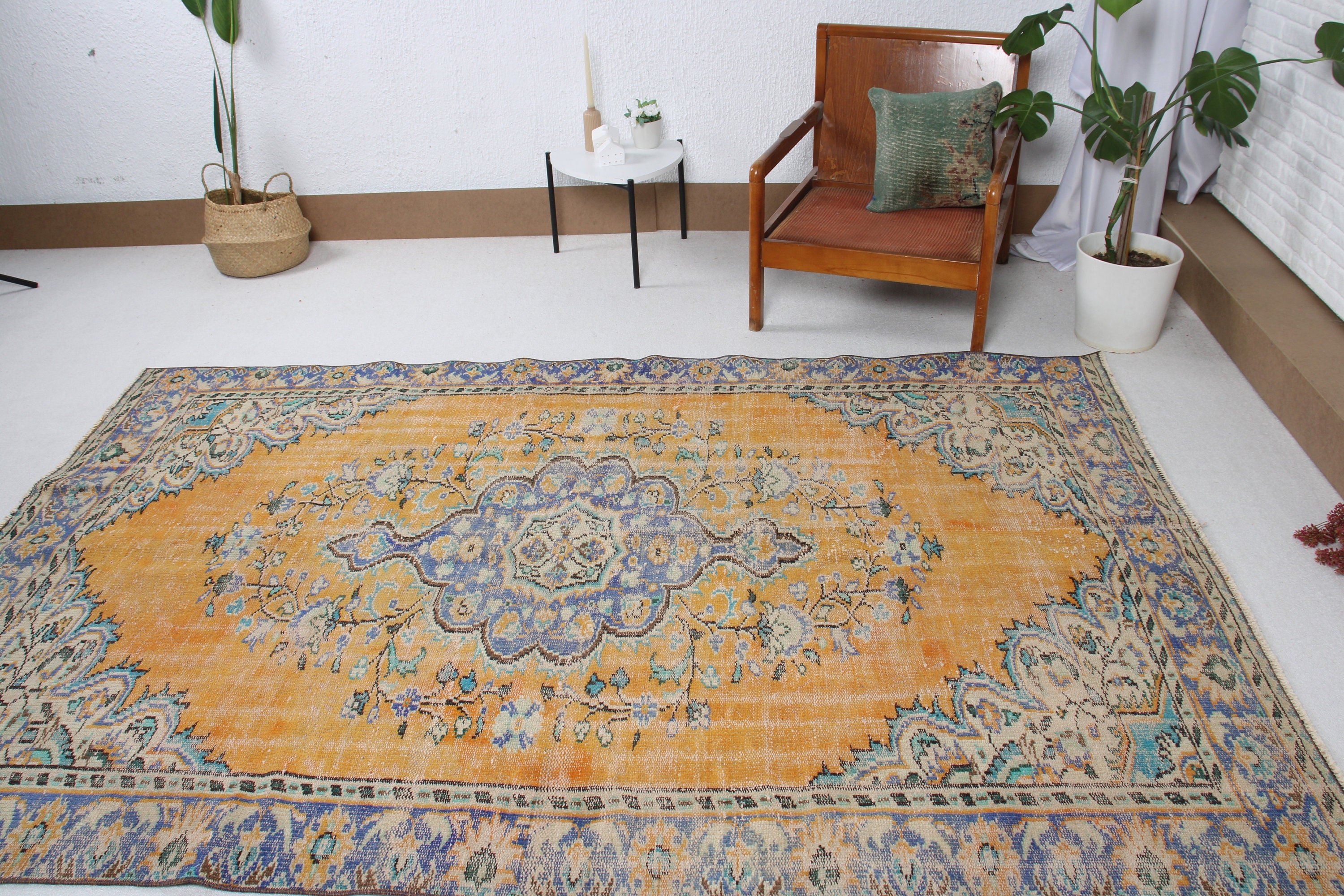 Yatak Odası Halıları, Modern Halı, Yemek Odası Halısı, Vintage Halı, Turuncu Yün Halı, 5.8x8.8 ft Büyük Halılar, Salon Halıları, Türk Halısı, Fas Halıları