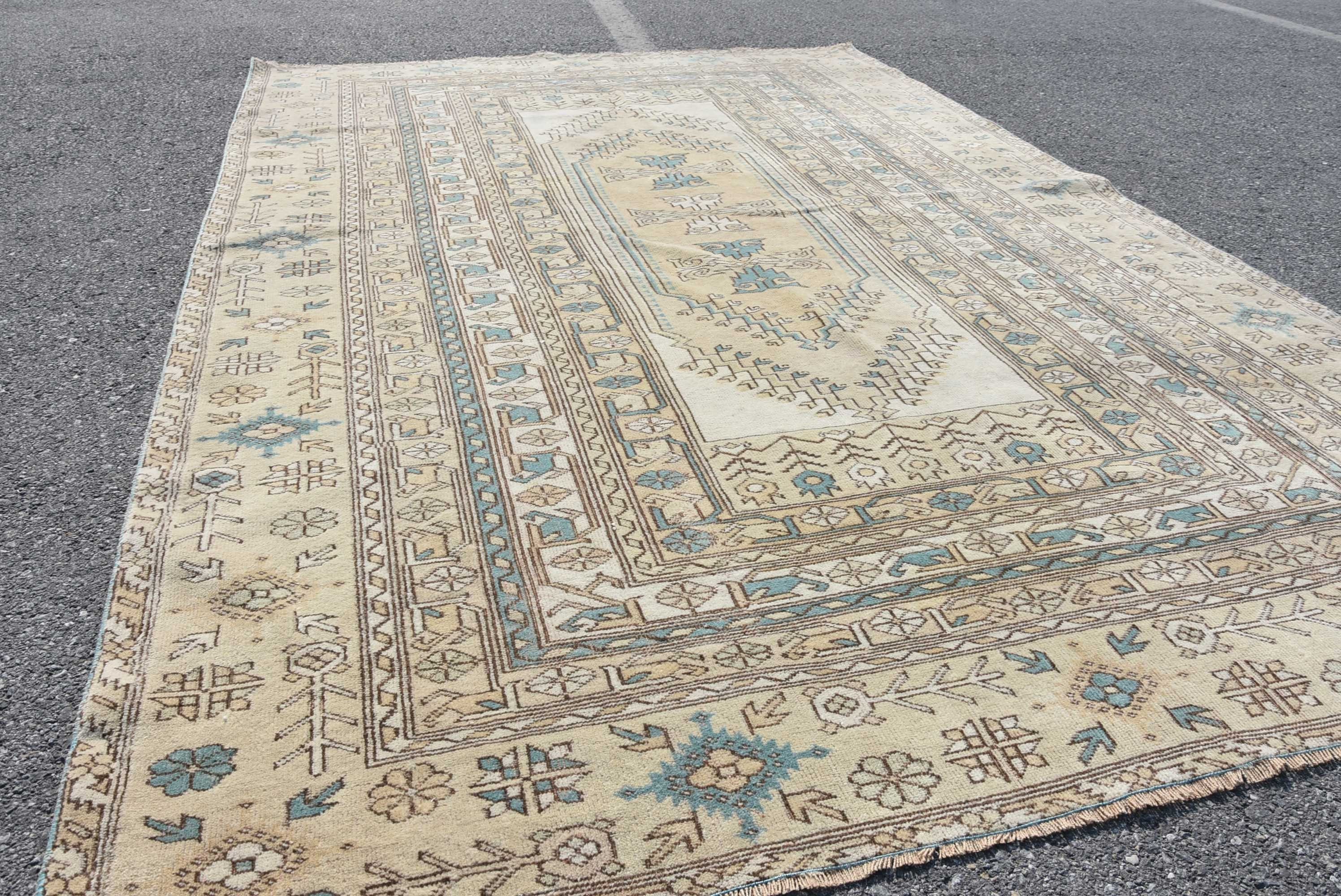 Hand Knotted Rug, Salon Rug, Vintage Rug, 6.6x9.9 ft Large Rug, Bedroom Rug, Oushak Rug, Beige Home Decor Rug, Home Decor Rugs, Turkish Rug