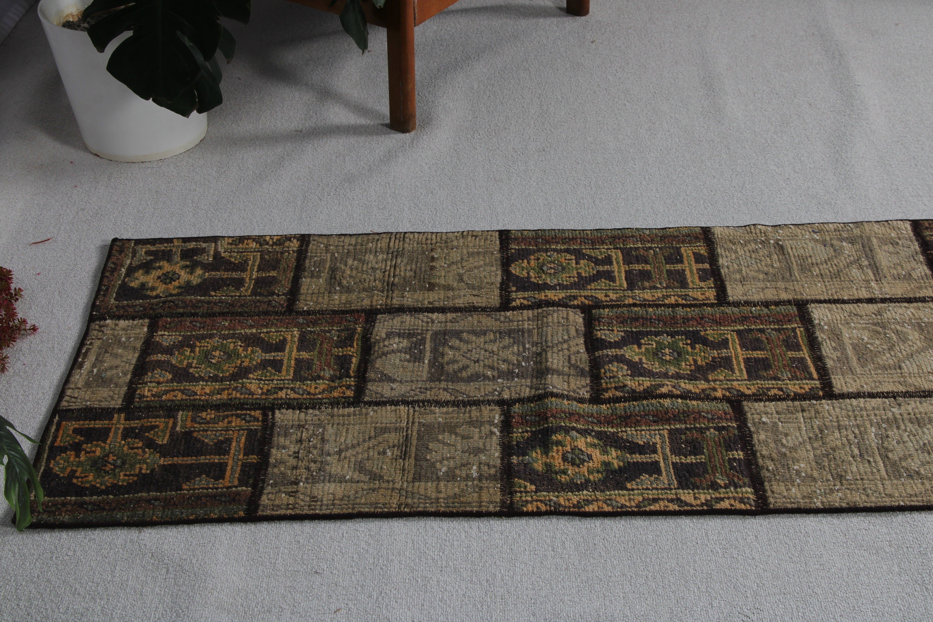 Floor Rug, Green  2.4x10 ft Runner Rugs, Turkish Rugs, Boho Rug, Vintage Rugs, Tribal Rugs, Long Runner Rugs, Kitchen Rug